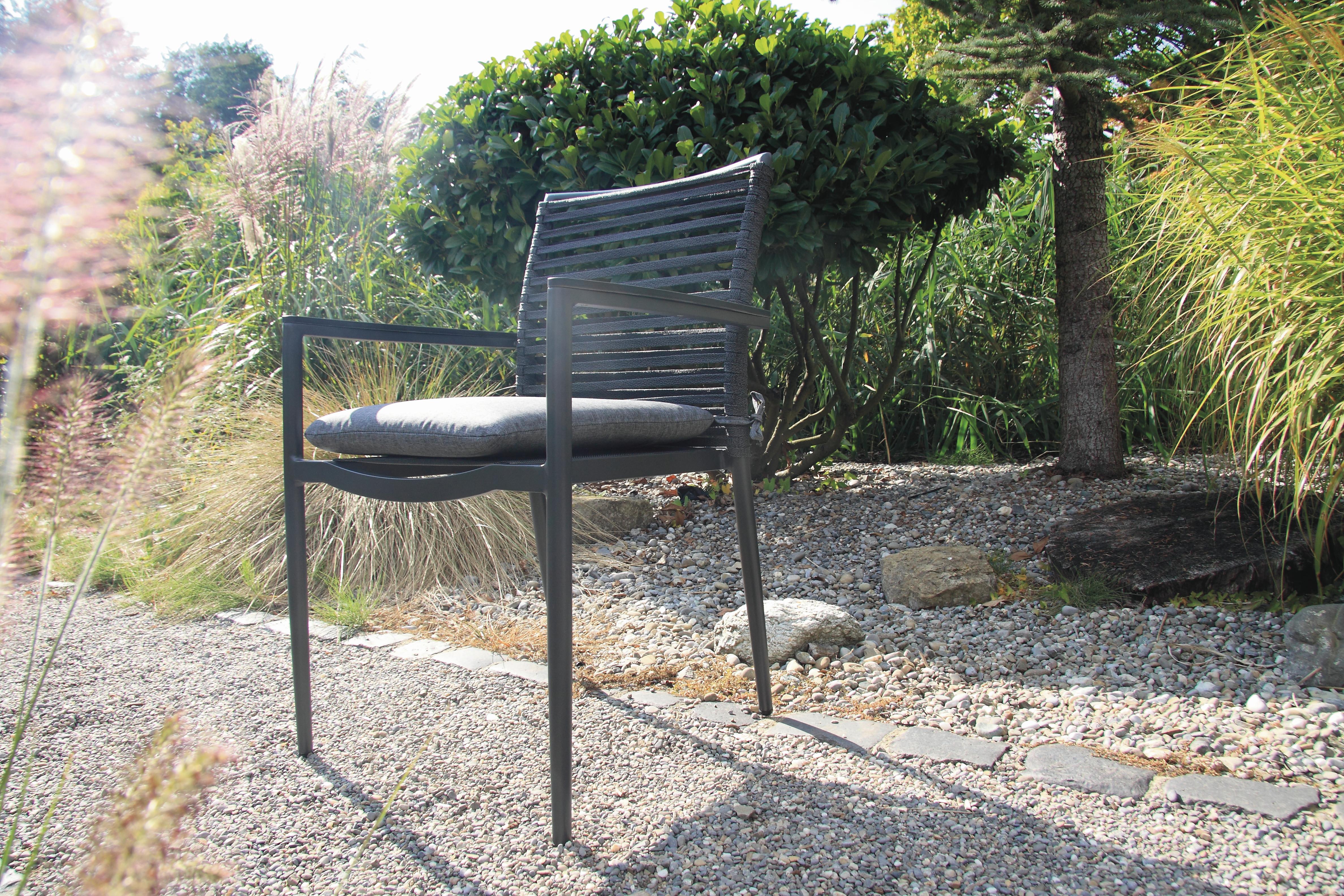 Gartensessel-Set 6-Tlg. Stapelbar New Jersey Metall - Dunkelgrau/Anthrazit, Basics, Holzwerkstoff/Kunststoff (61/57/86cm) - Acamp