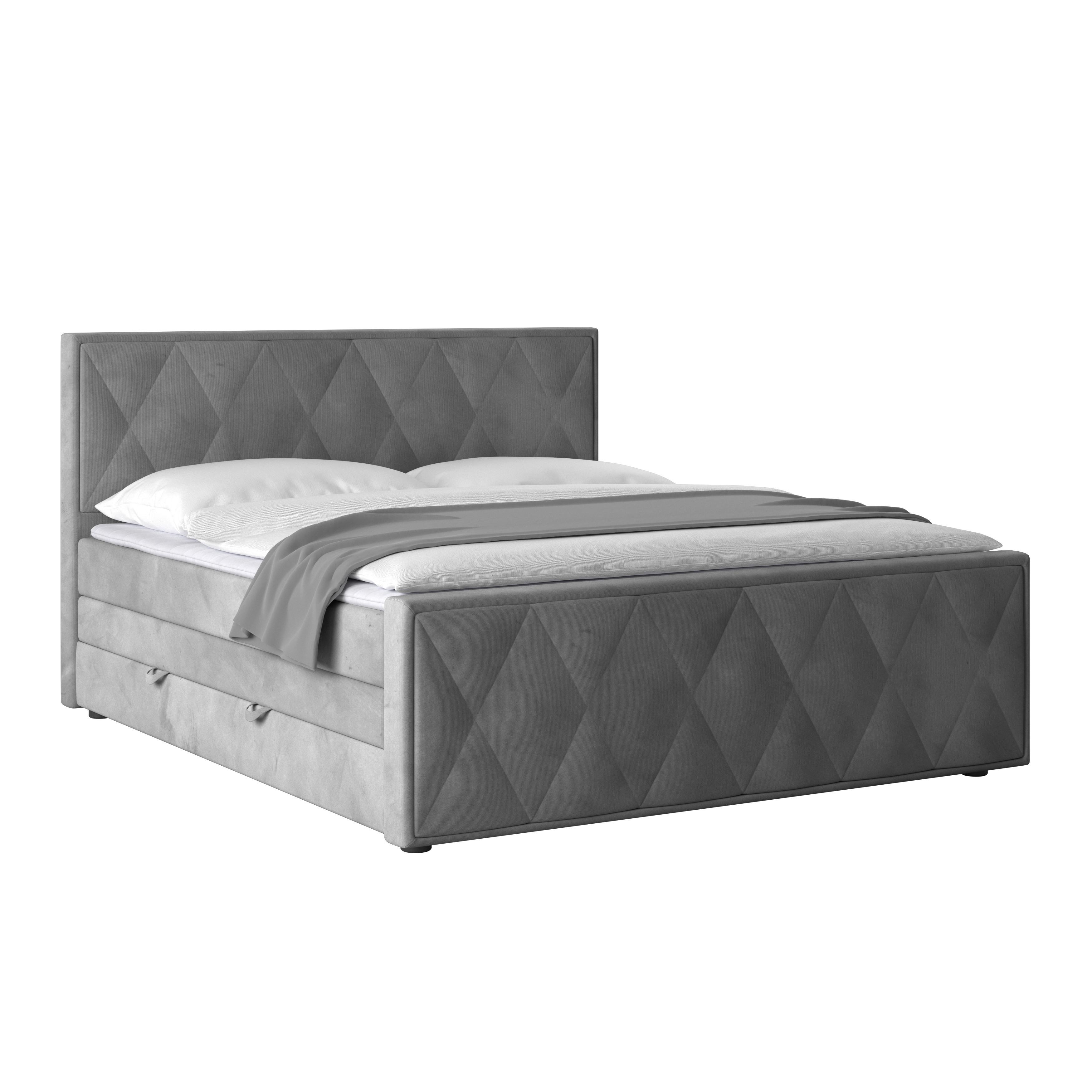 Boxspringbett Porto 180x200 cm Hellgrau - Hellgrau/Schwarz, MODERN, Karton/Holzwerkstoff (180/200cm) - MID.YOU