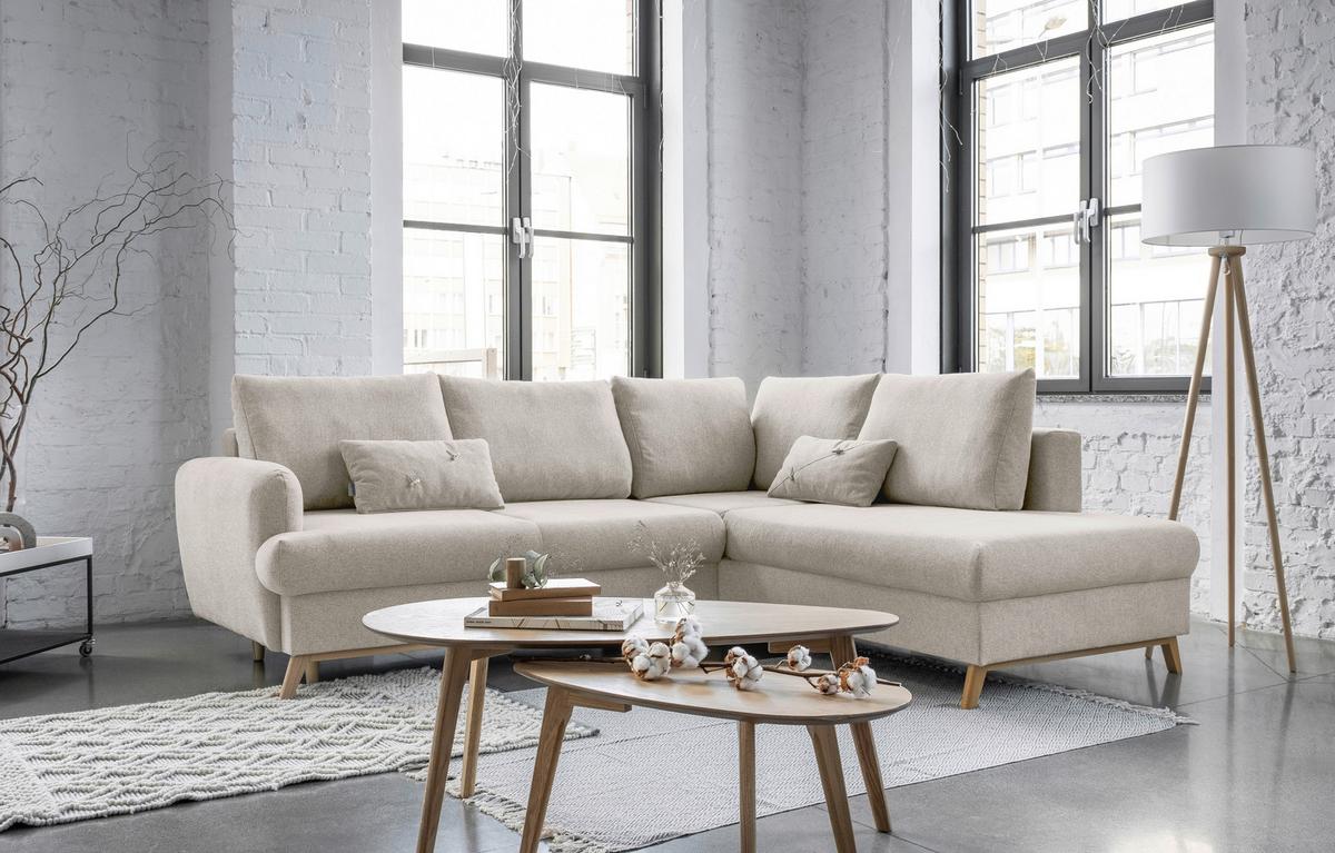 Ecksofa Scandic Lagom Beige S: 242x202 cm - Beige/Naturfarben, Textil (242/202cm) - MID.YOU