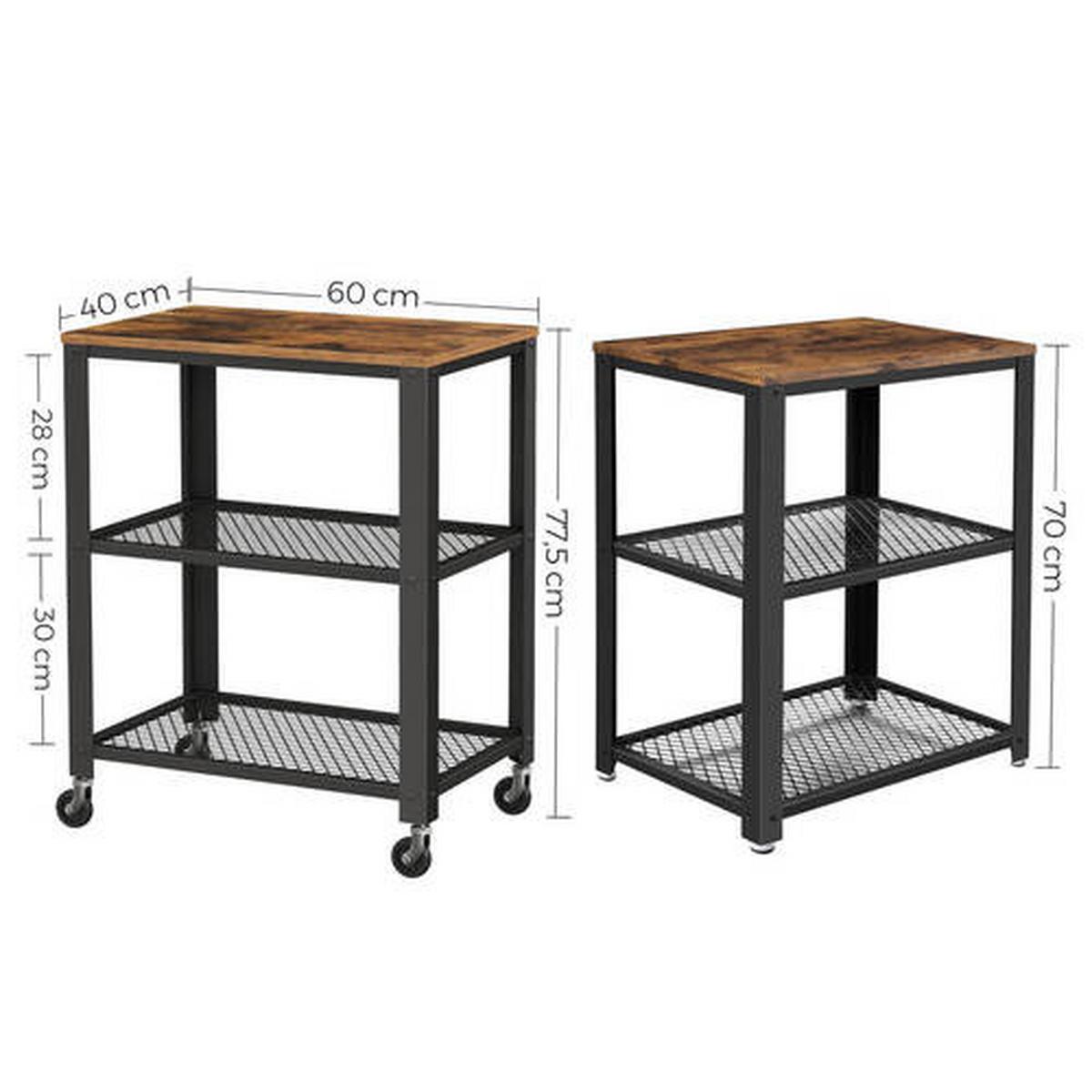 Allzweckwagen Vasagle Mit Ablagefächer, Braun, Schwarz - Schwarz/Braun, Natur, Holzwerkstoff/Metall (60,6/78/40cm) - Boxxx