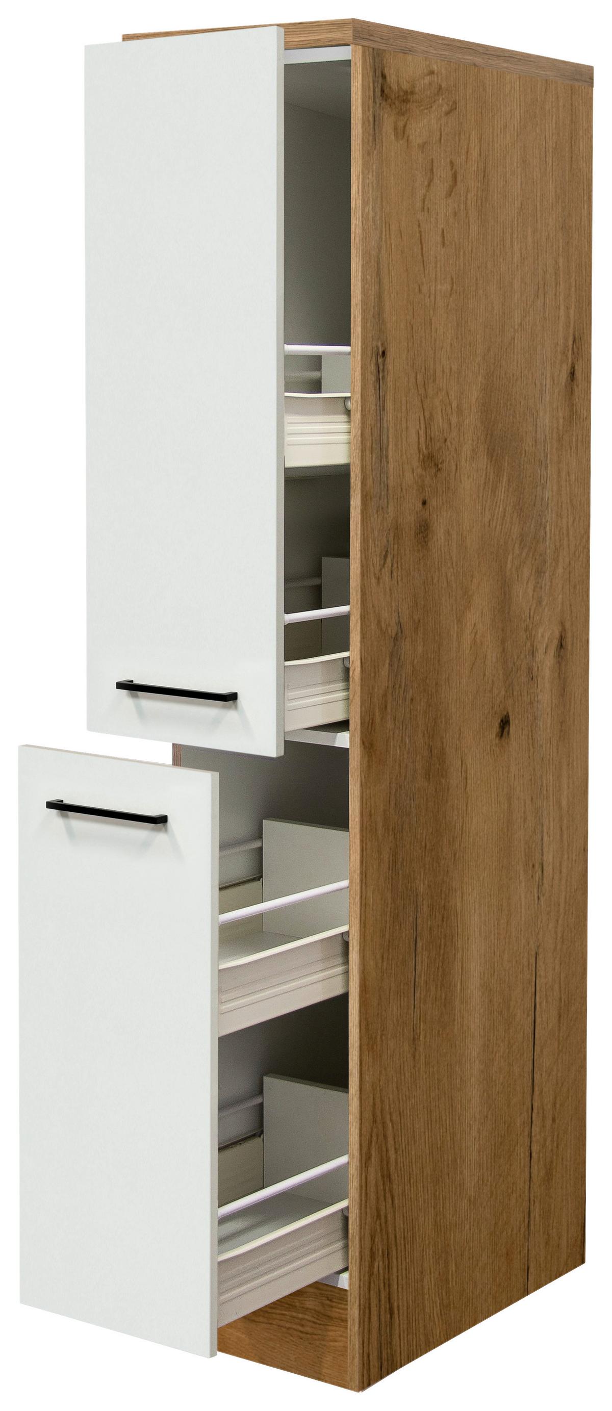 Potravinová skrinka AVILA - barvy dubu/černá, Konvenční, kov/kompozitní dřevo (30/160,6/60cm) - FlexWell