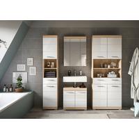 Badezimmer Lambada Eiche Dekor/Weiß B: 165 cm - Weiß Hochglanz/Silberfarben, MODERN, Glas/Holzwerkstoff (165cm) - MID.YOU