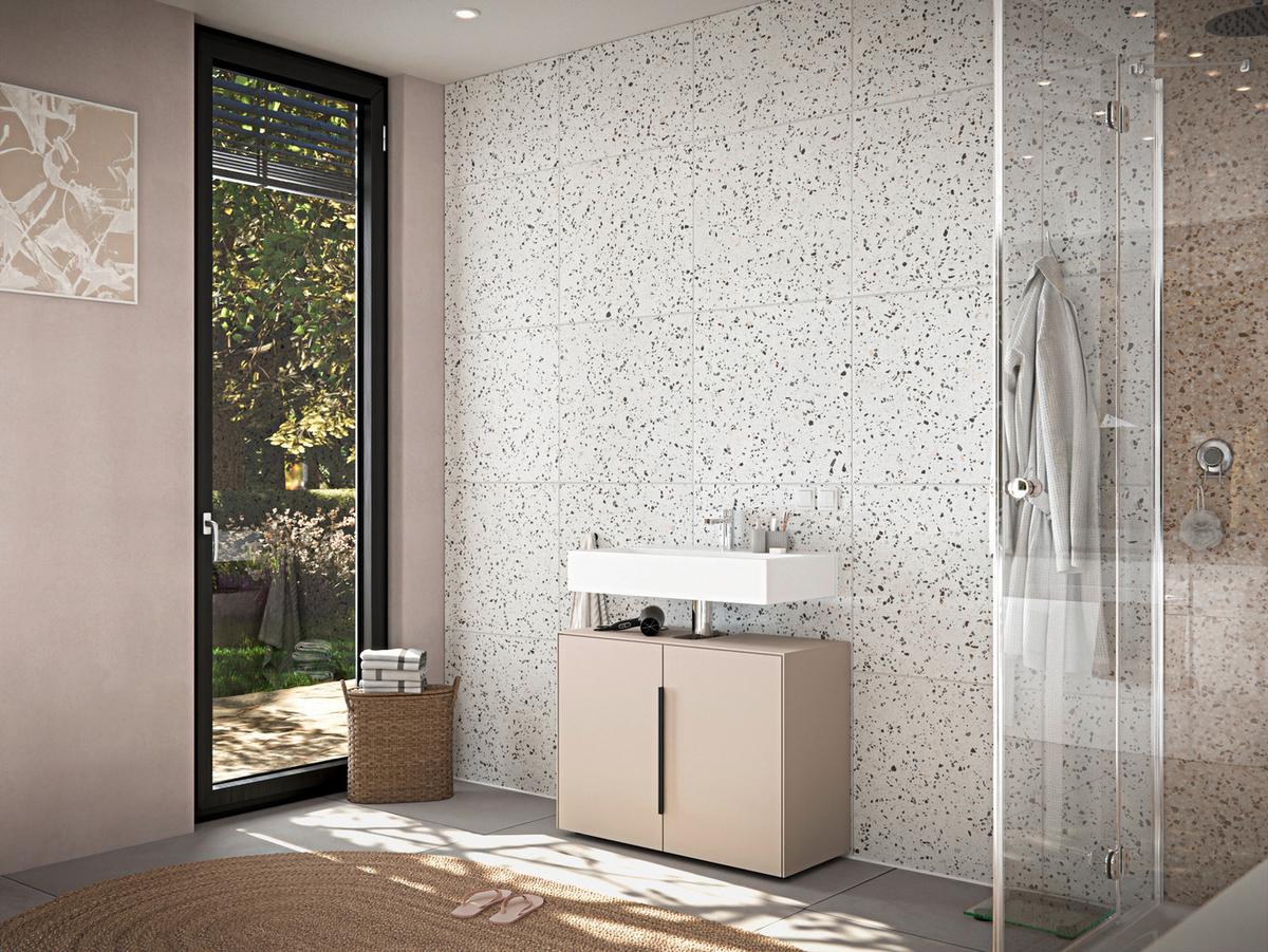 Waschbeckenunterschrank Vaduz Kaschmir, B: 80cm - Kaschmir/Schwarz, Trend, Holzwerkstoff (80/60/33cm)