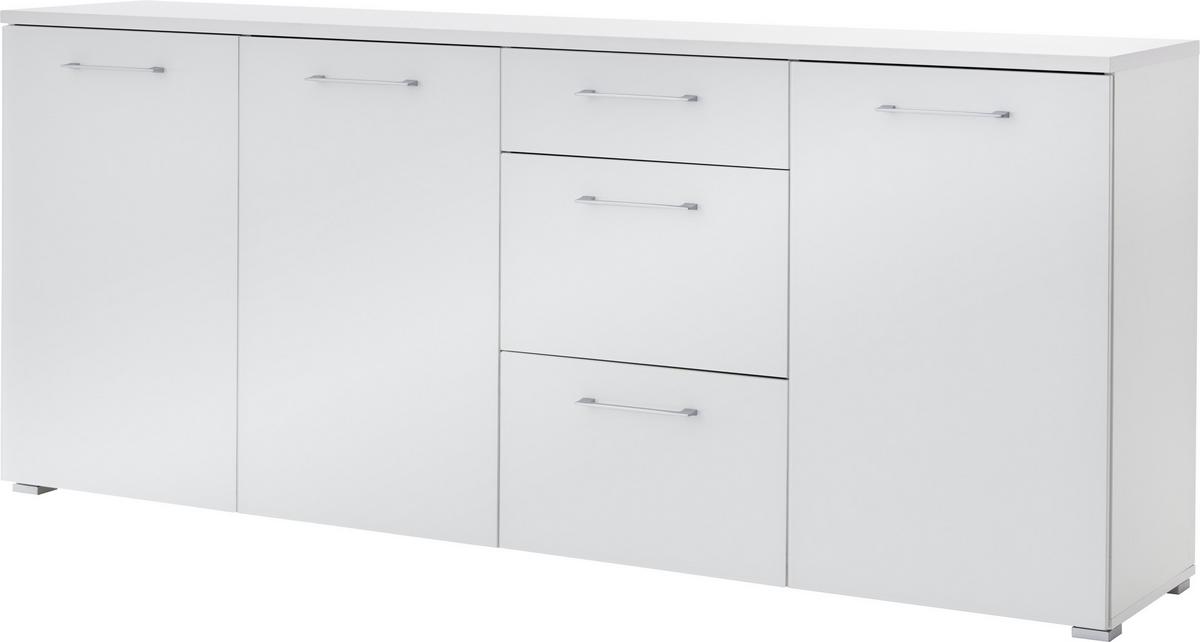 Sideboard mit Glas B: 194 cm Weiß - Schwarz/Weiß, MODERN, Glas/Holzwerkstoff (194/82/40cm) - Germania