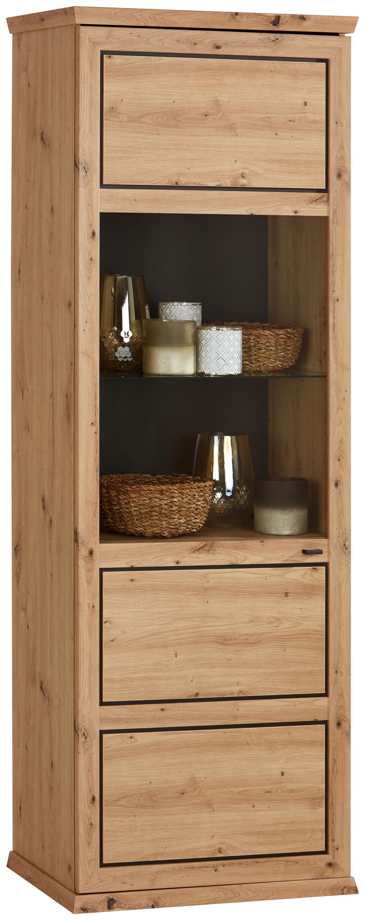 Vitrine Harvey B: 64,2 cm, Eiche Dekor/Anthrazit - Eichefarben/Anthrazit, LIFESTYLE, Glas/Holzwerkstoff (64,2/209,2/43cm)