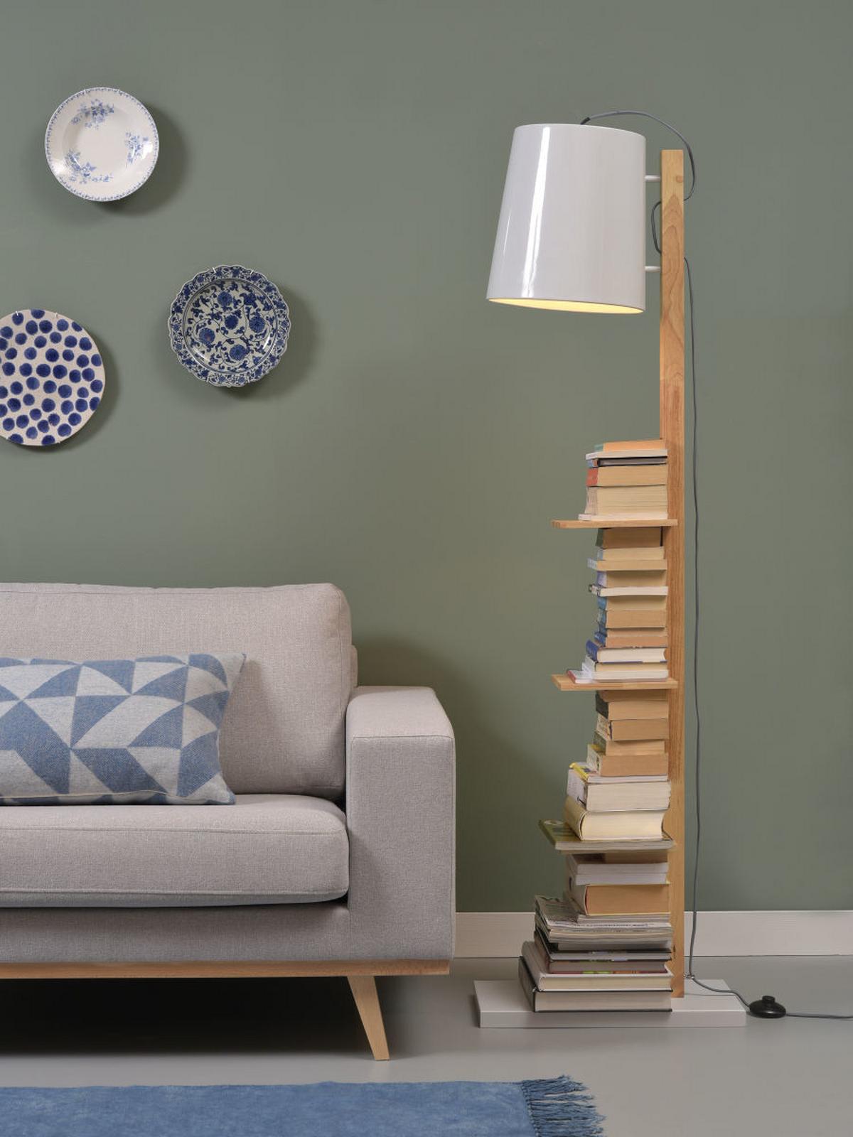 Stehlampe Holz Cambridge dimmbar Weiß/Braun - Weiß, Design, Holz/Metall (30/168/49cm) - It's about Romi