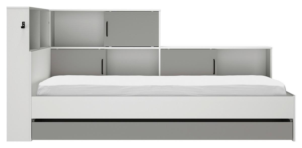 Stauraumbett Mit Bettlade 90x200 Cm Erwan Grau/weiß - Weiß/Grau, MODERN, Holzwerkstoff (90/200cm) - MID.YOU