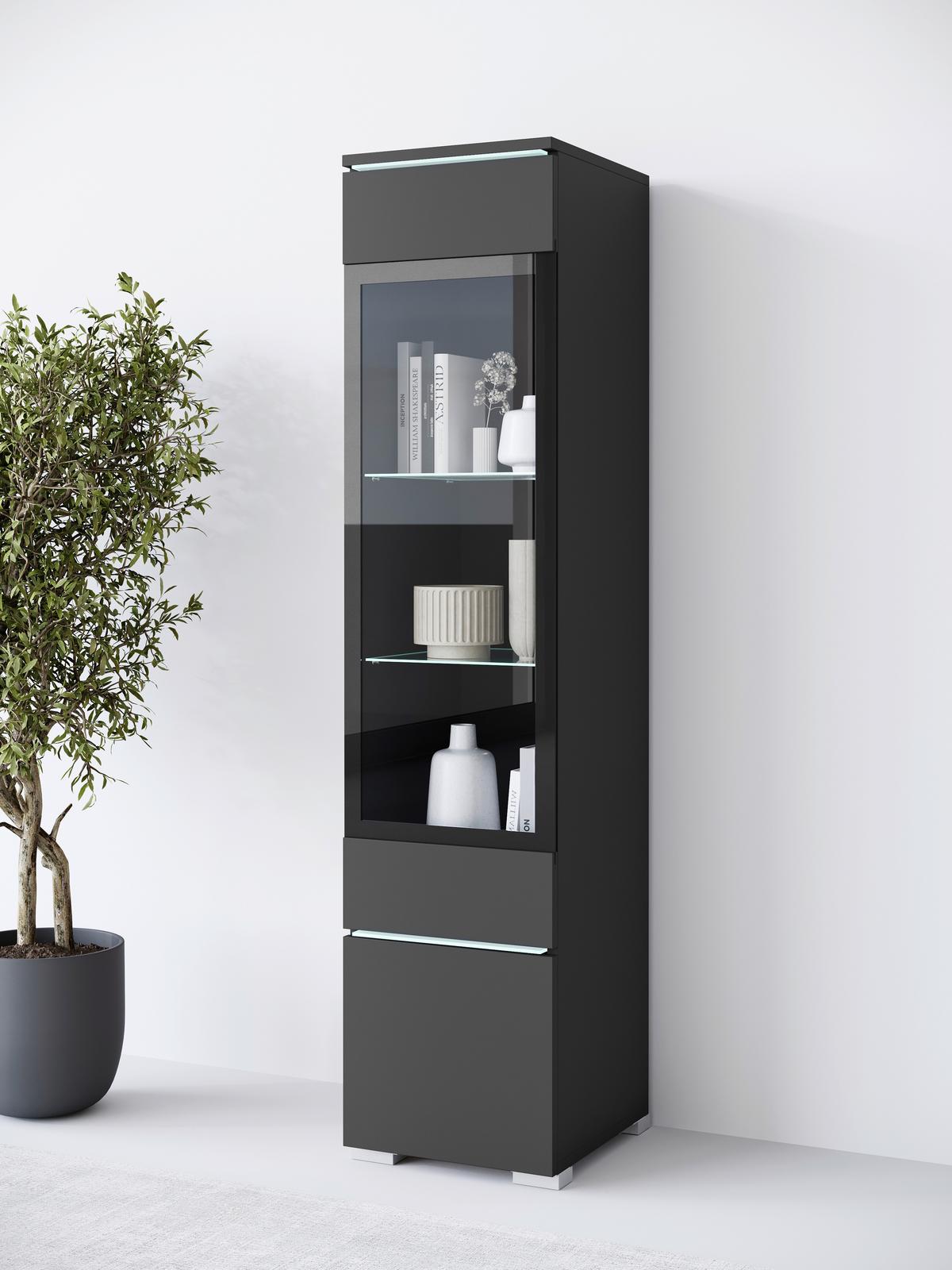 Vitrine Vera Schwarz B: 30cm - Schwarz/Grau, Design, Glas/Holzwerkstoff (30/130/33cm) - Livetastic
