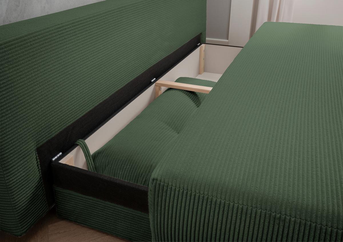 Schlafsofa Ari Grün Cord, B: 198 cm - Chromfarben/Grün, MODERN, Textil (198/90/100cm) - Livetastic
