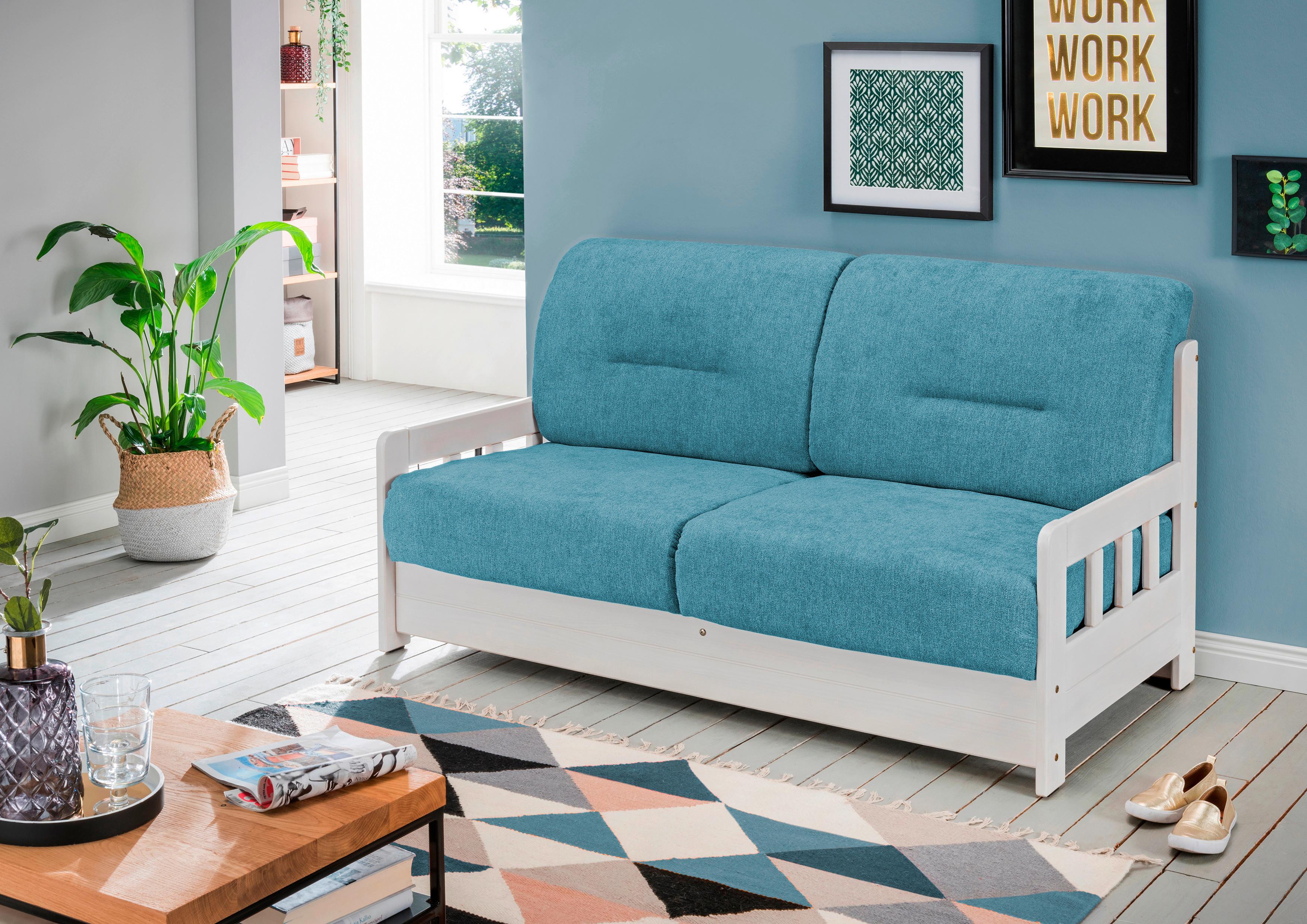 Schlafsofa mit Kiefernholz Korpus Camino, Mikrofaser - Blau/Weiß, LIFESTYLE, Holz/Textil (154/88/90cm) - Livetastic