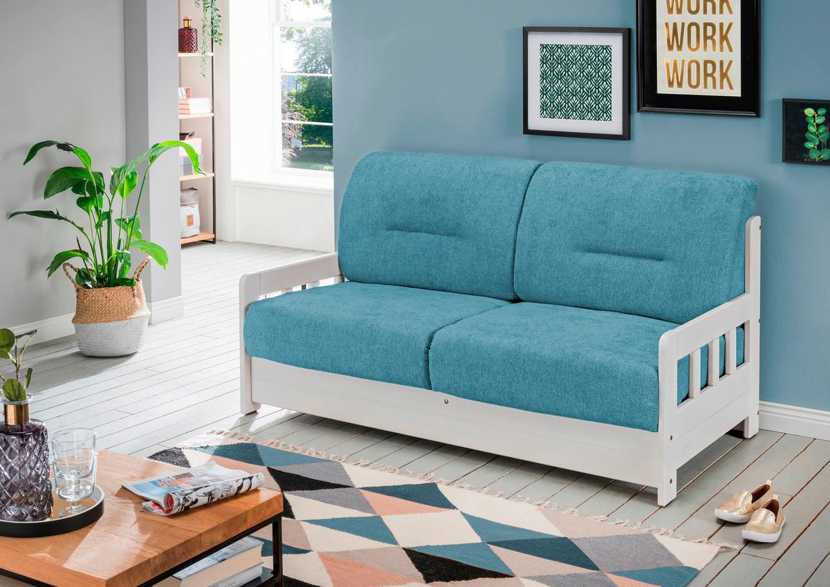 Schlafsofa mit Kiefernholz Korpus Camino, Mikrofaser - Blau/Weiß, LIFESTYLE, Holz/Textil (154/88/90cm) - Livetastic
