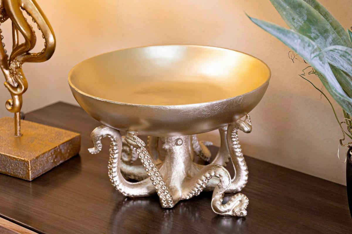 Skulptur Octopus Tray Goldfarben, B: 30 cm - Goldfarben, Basics, Kunststoff (30/18/30cm)