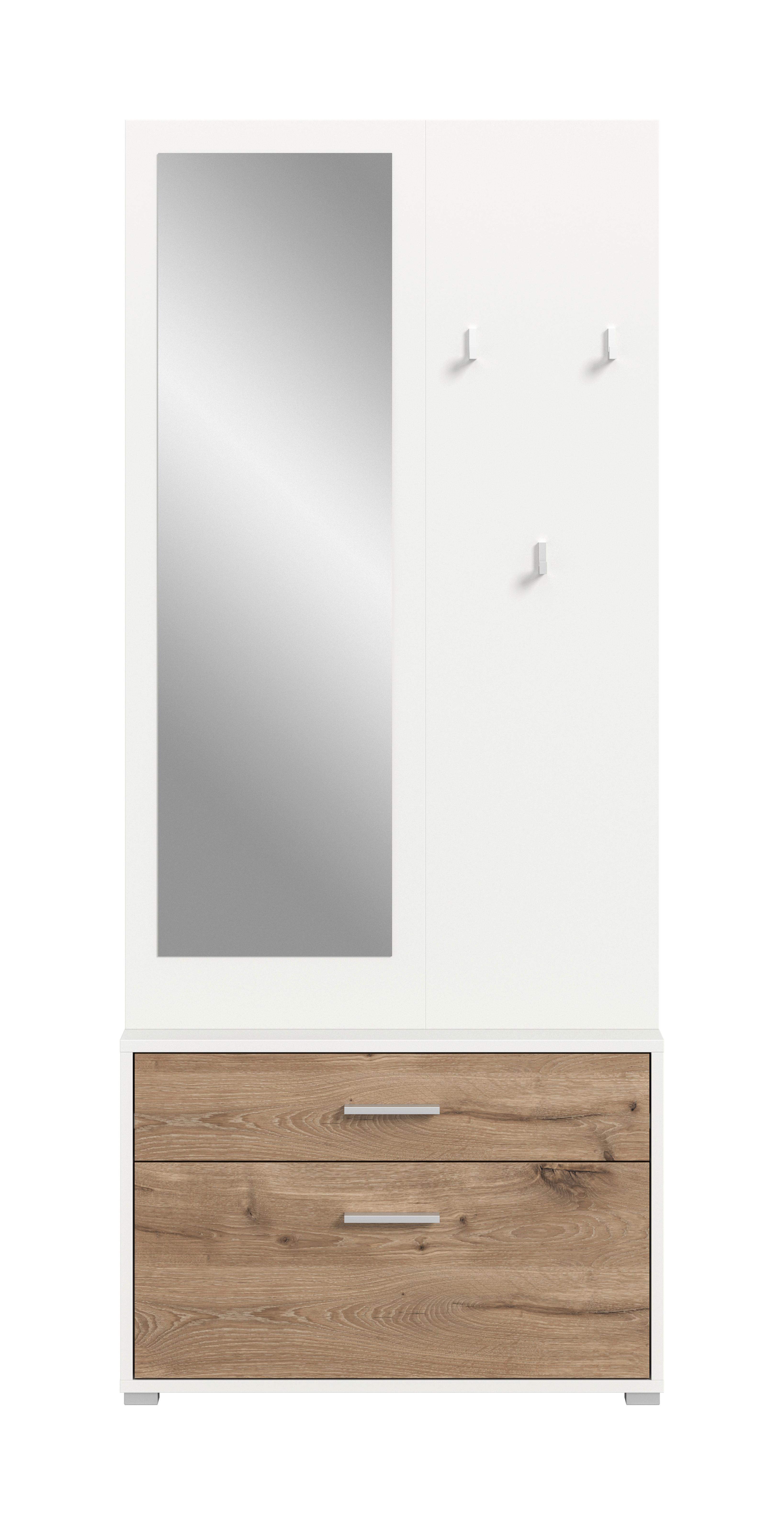 GARDEROBE Polo Weiß/Eiche dunkel B: 80cm - Eiche dunkel/Weiß, Design, Holzwerkstoff (80/190/38cm) - Livetastic