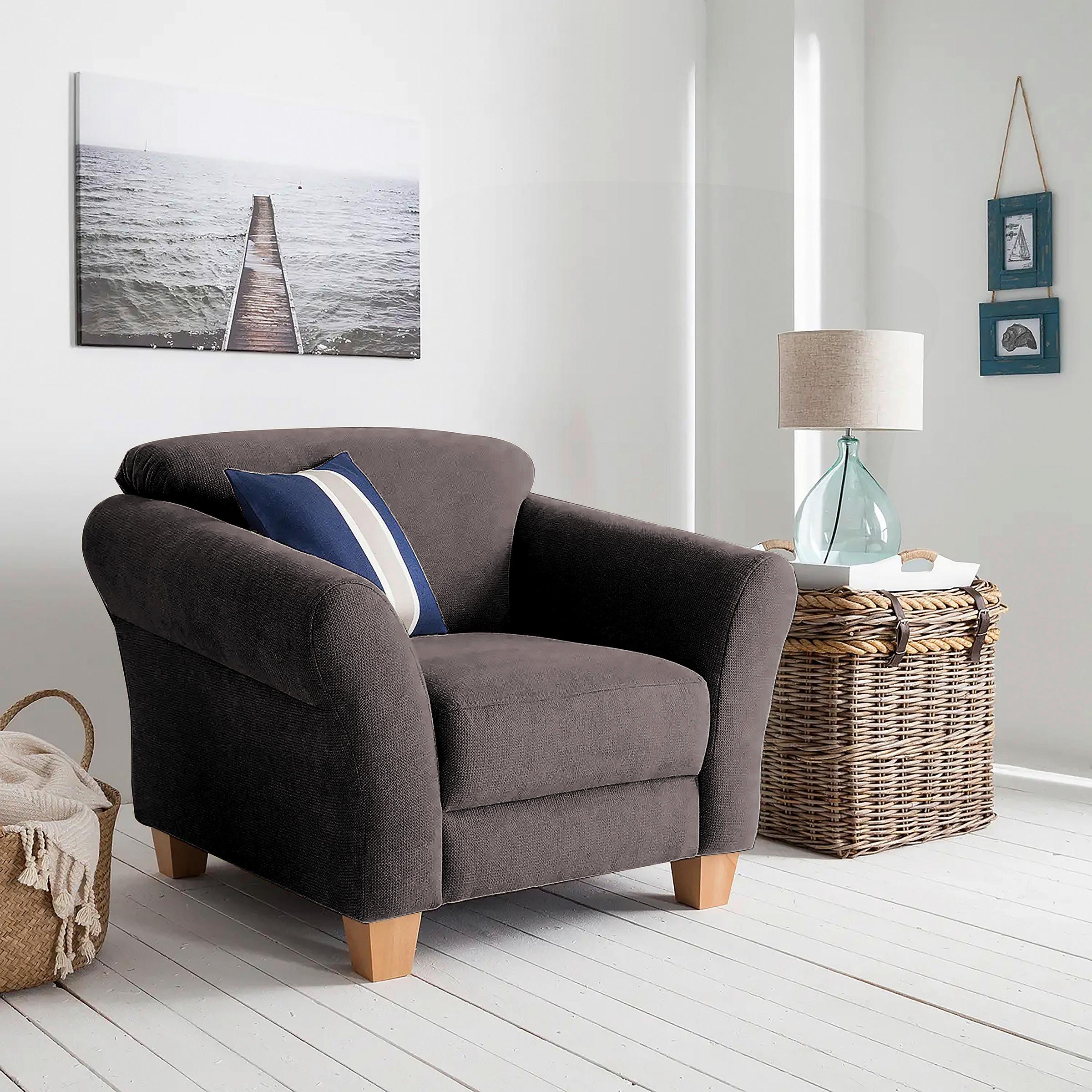 Sessel Gotland dunkelbraun Rücken echt, 101x84x89 cm - Dunkelbraun/Naturfarben, KONVENTIONELL, Textil (101/84/89cm) - Sit & More