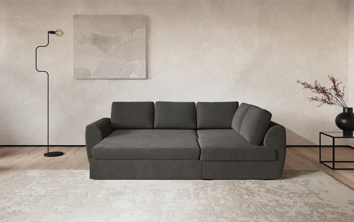 Ecksofa mit Bettfunktion Drift Cord anthrazit, B: 253cm - Anthrazit/Schwarz, Trend, Textil (253/154cm)