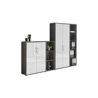 AKTENSCHRANK OFFICE EDITION - SW SET 4 - Weiß Hochglanz/Anthrazit, MODERN, Holzwerkstoff (128,5/185,6/33cm) - MID.YOU