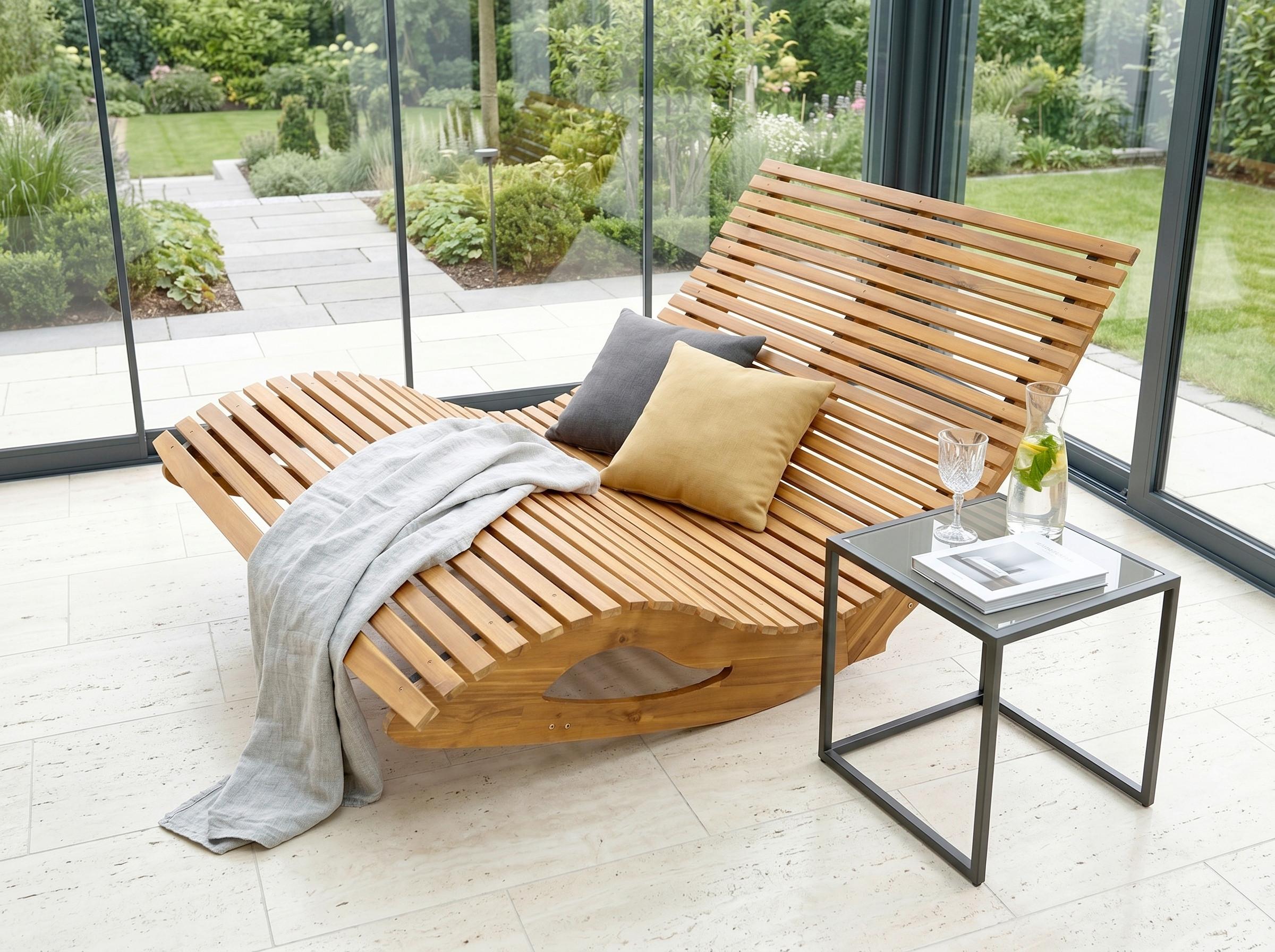 Schaukelliege für 2 Personen LxBxH: ca. 156x120x72 cm - Akaziefarben, Basics, Holz (156/120/72cm) - Prestige Home