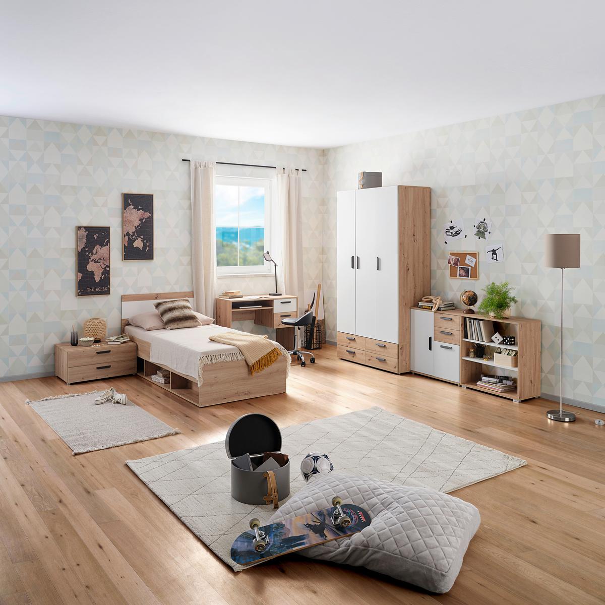 Bett Basic Two - Weiß/Eiche Artisan, KONVENTIONELL, Holzwerkstoff (90/200cm)