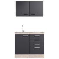 Minikuchyňa MILANO, š.100 cm vrát.drezu a varnej dosky - dub San Remo/farba ušľachtilej ocele, kov/kompozitné drevo (100/200/60cm)