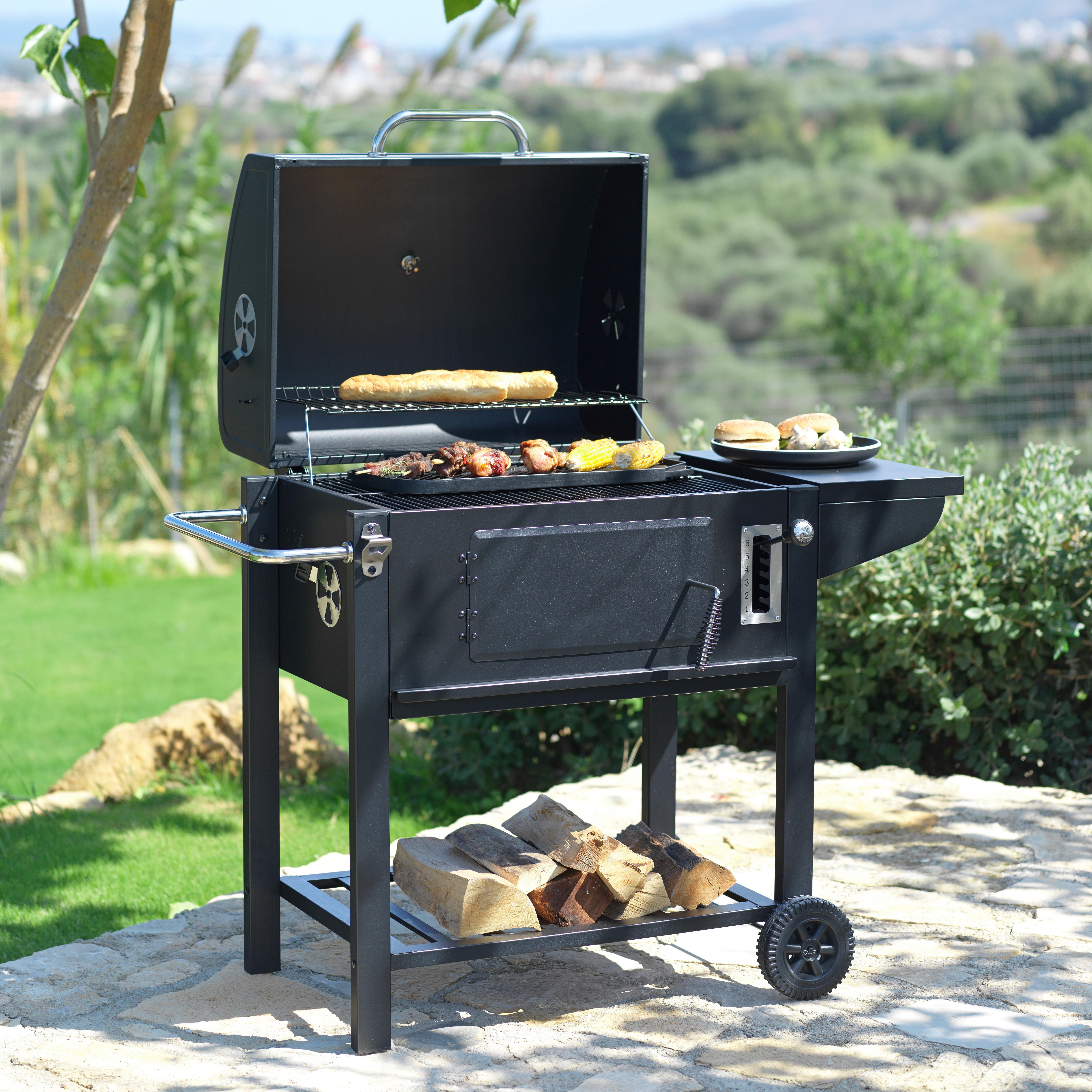 Holzkohlegrill Dalllas 115x68x108 cm - Schwarz, MODERN, Metall (115/68/108cm) - Homezone
