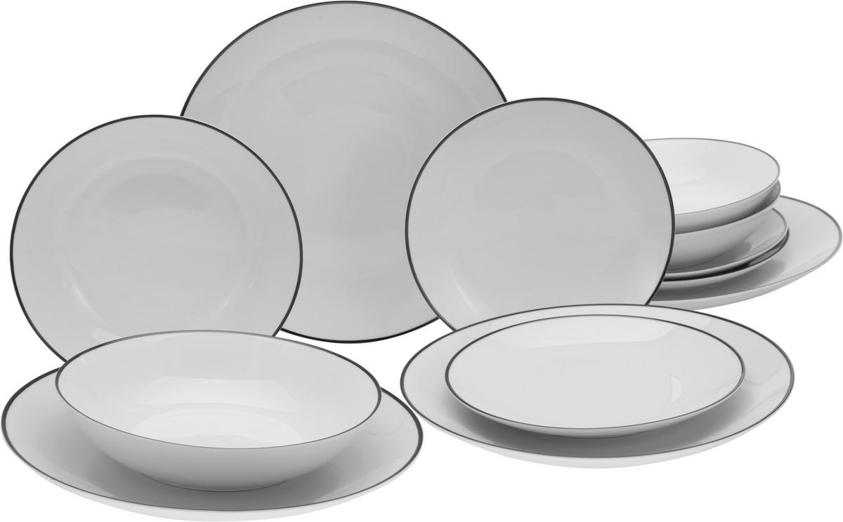 Jedálenský servis biela/čierna  12-dielna - čierna/biela, Basics, keramika (30,5/26/31cm) - Creatable