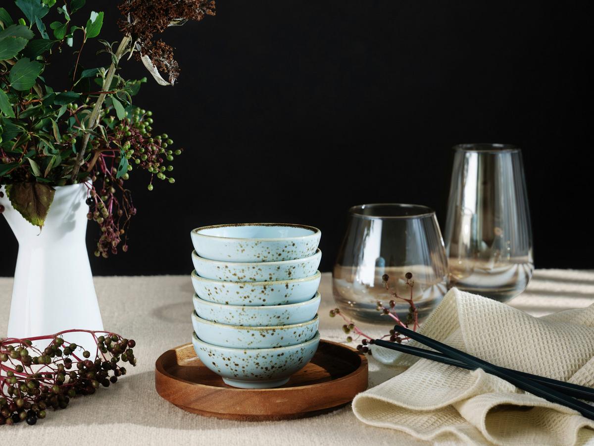 SADA MISEK NA OMÁČKU NATURE COLLECTION - pastelově modrá, Trend, keramika (8cm) - Creatable