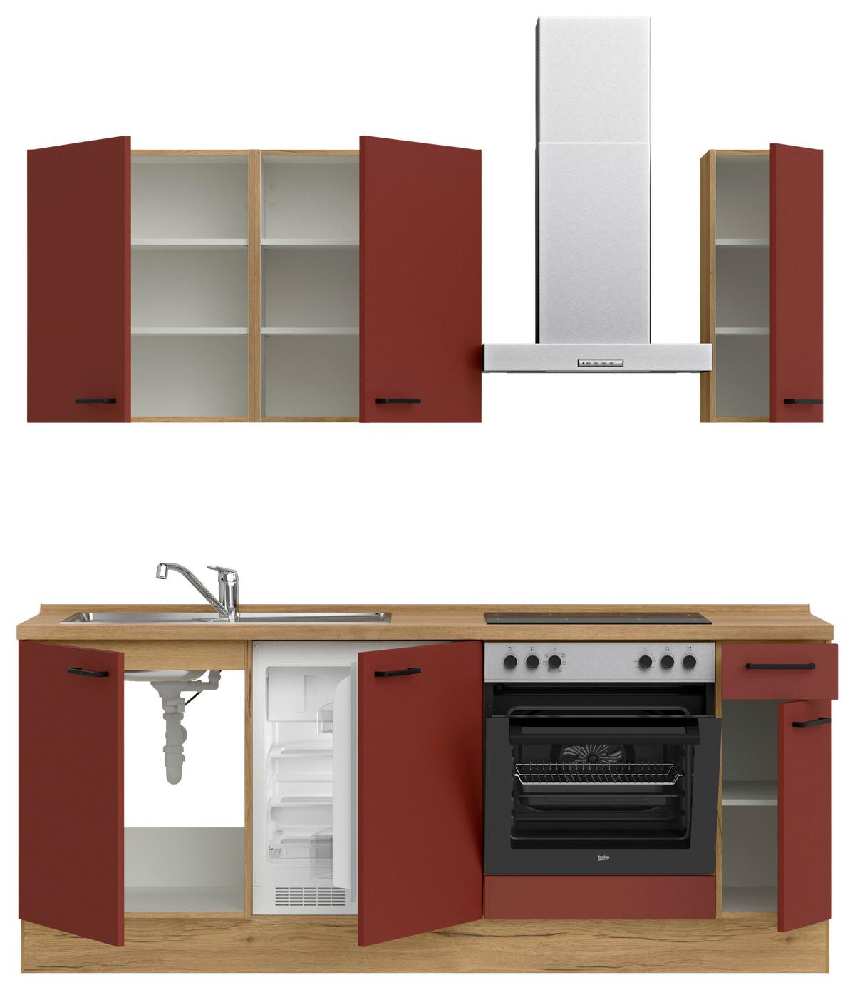 Küchenleerblock Easytouch Low-Line, L5 Rechts - Eichefarben/Rot, MODERN, Holzwerkstoff (210cm) - Nobilia