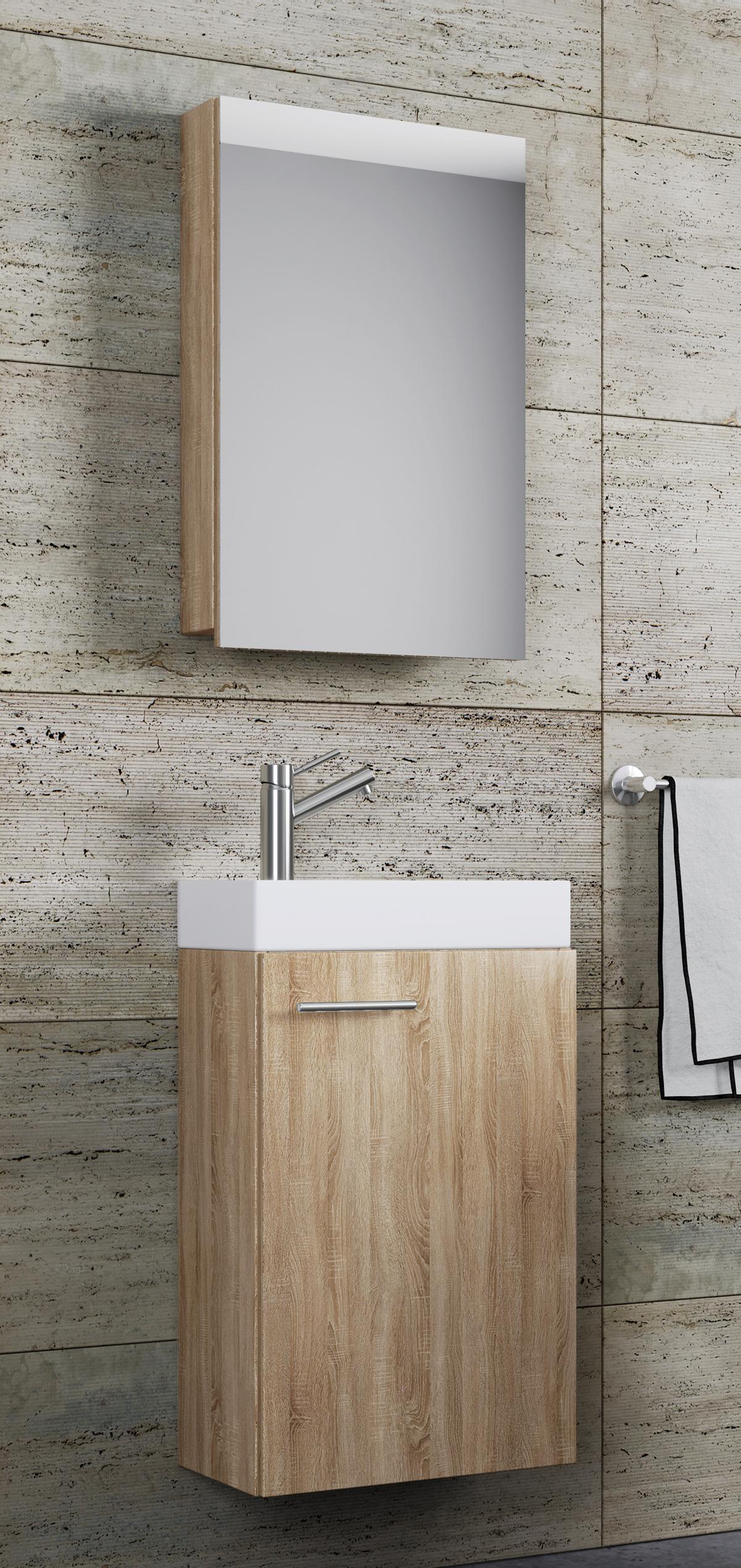 Badmöbel-Set Gäste WC 3-Tlg. Slito B: 41 cm Eiche Dekor - Weiß/Sonoma Eiche, KONVENTIONELL, Keramik/Holzwerkstoff (41cm) - MID.YOU