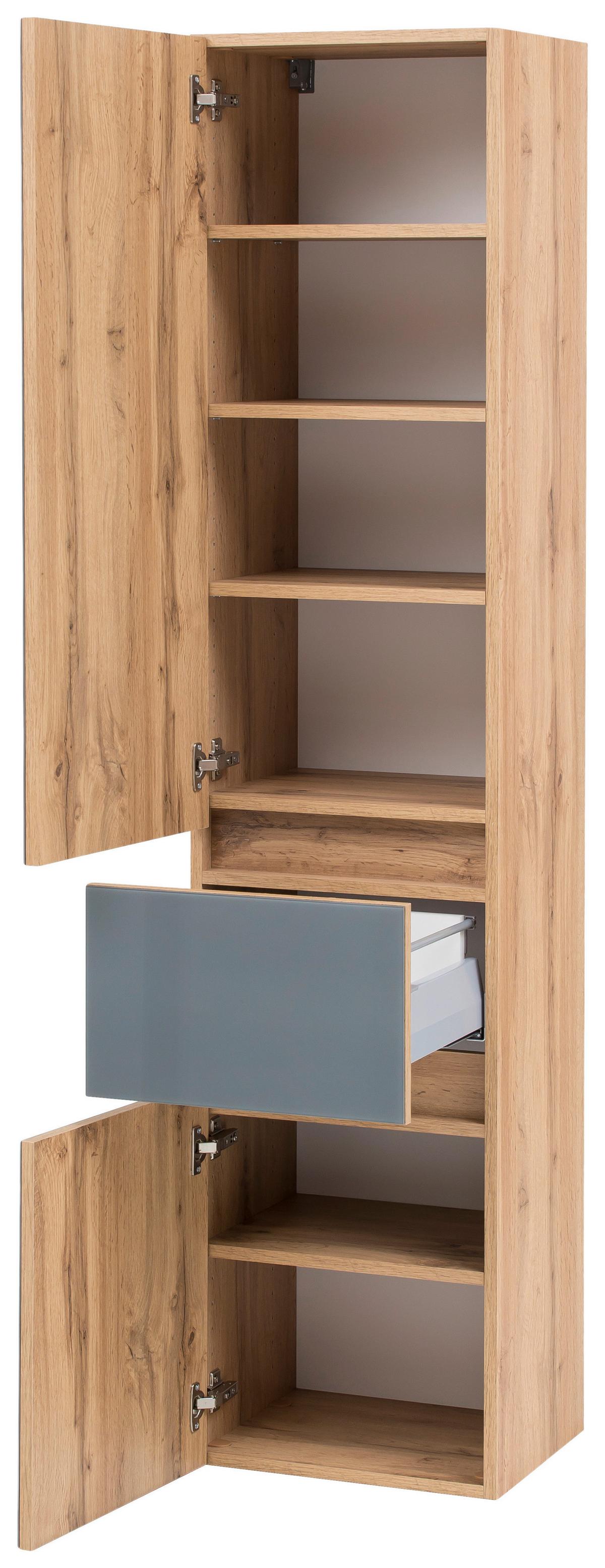 Badmöbel-Set 6--Teilig. inkl. LED Helsinki, Weiß/Eiche - Eichefarben/Grau, KONVENTIONELL, Glas/Holzwerkstoff (160cm) - Held