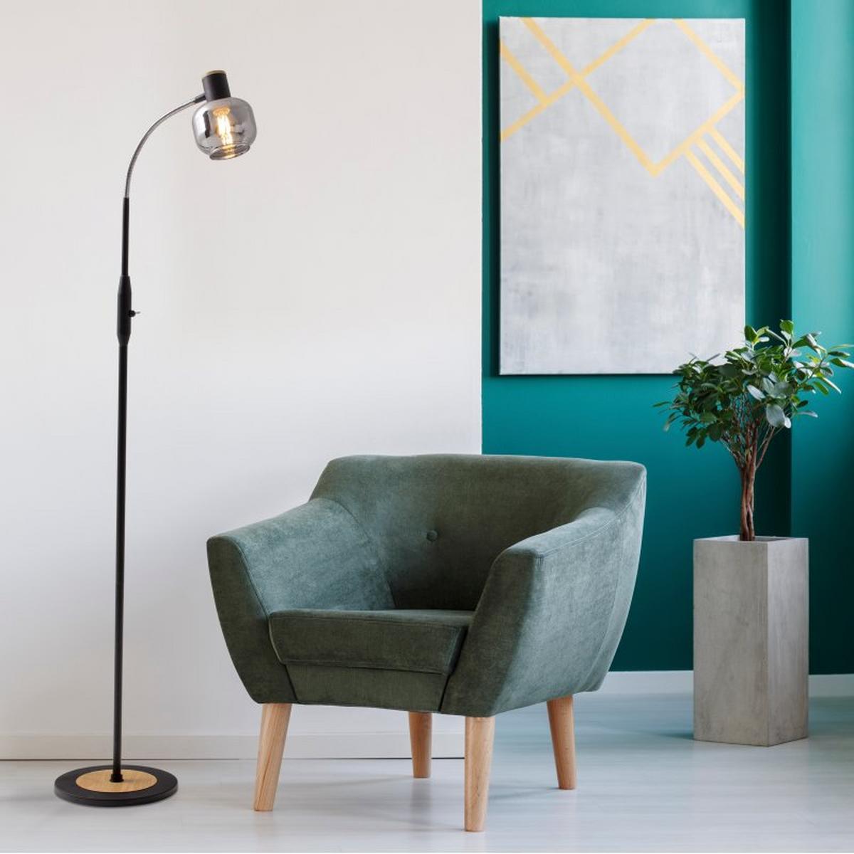 Stehlampe Schwarz Mit Kippschalter - Schwarz, Design, Glas/Metall (10/148cm) - Näve