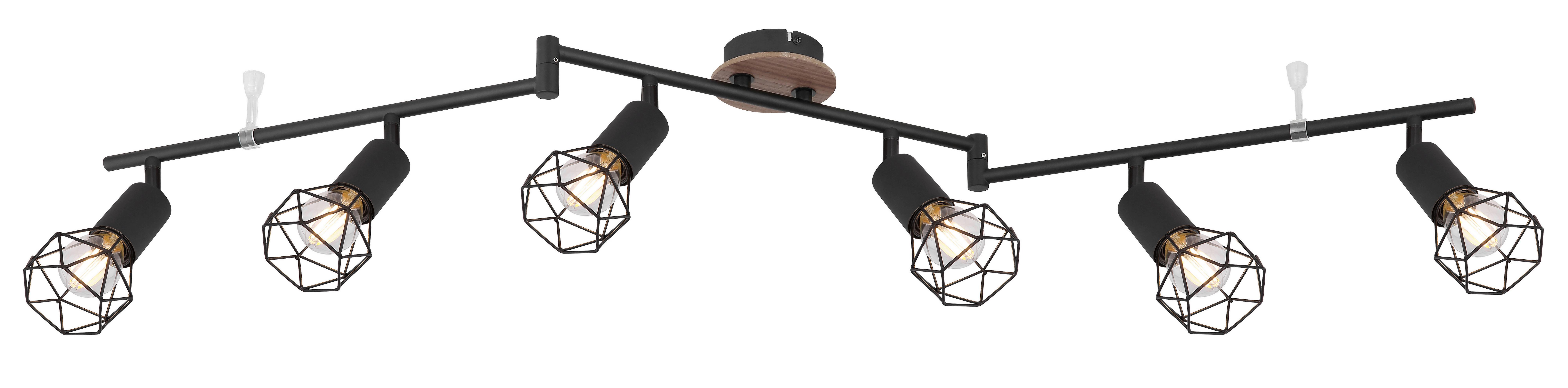 Strahler 6-Flammig verstellbar L: 116 cm - Schwarz/Braun, Basics, Holz/Metall (116/10/24,5cm) - Globo