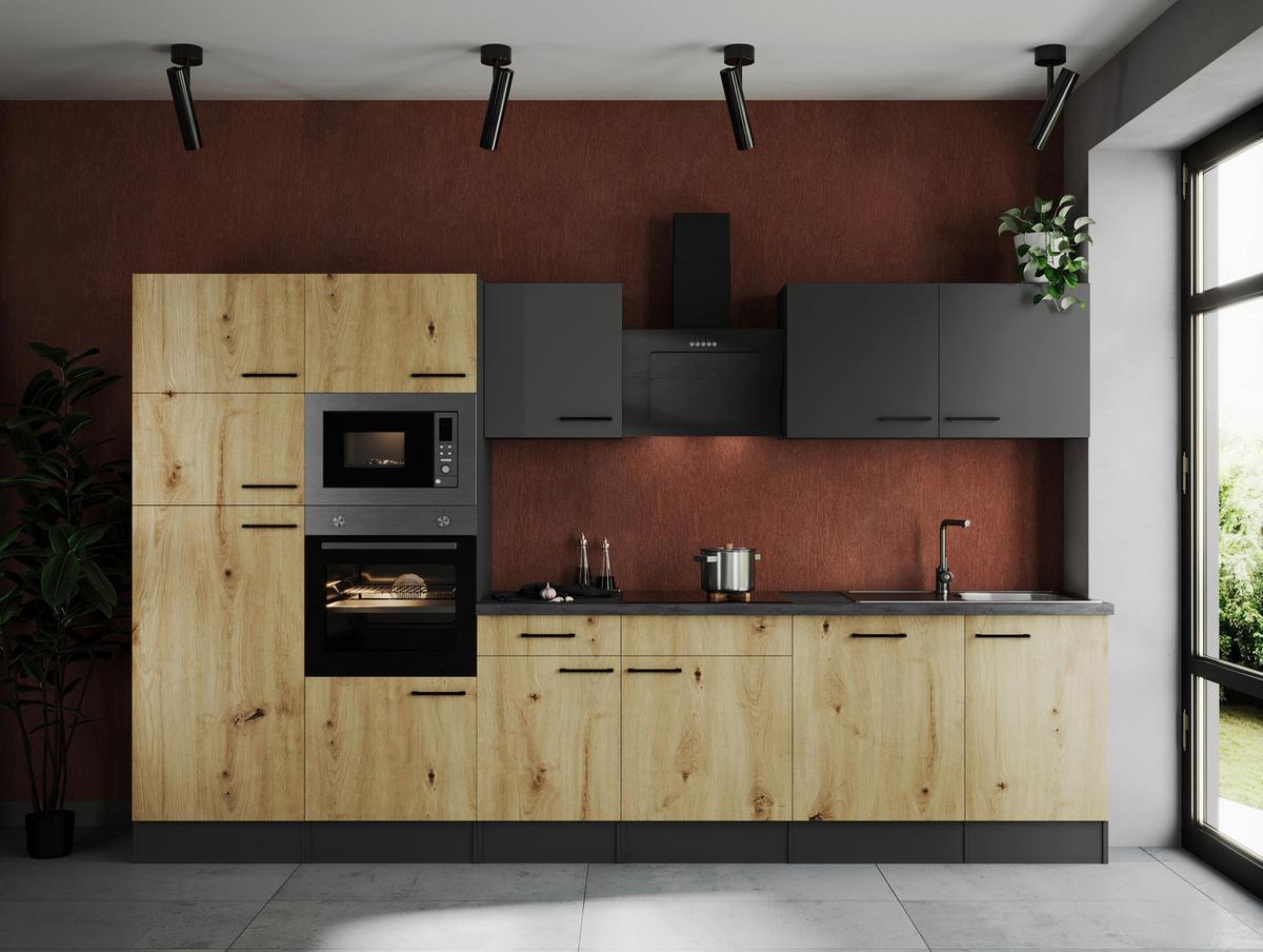 Küchenblock Oliver Artisan Dekor, Grau B: 340 cm - Eiche Artisan/Grau, Design, Holzwerkstoff (340cm) - Respekta