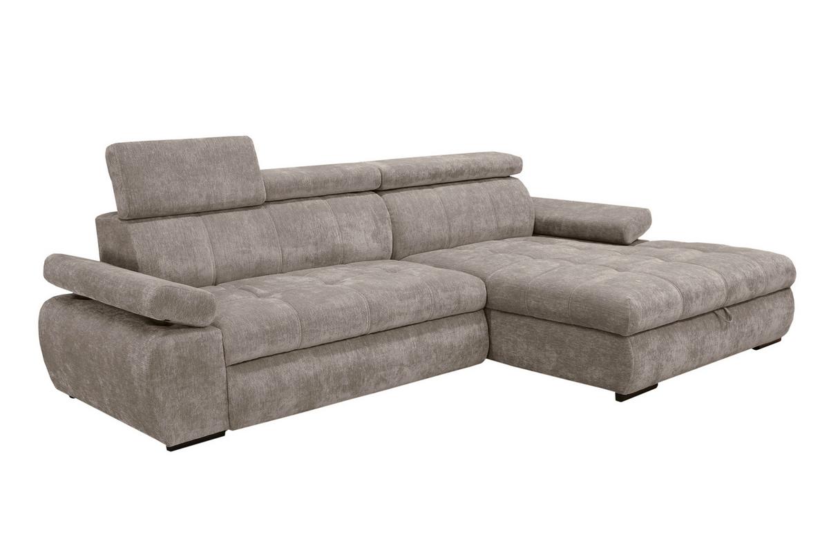 Rohová sedačka VEGAS, pravá, šedohnědá žinylka - černá/šedohnědá, Design, dřevo/textil (294/173cm)