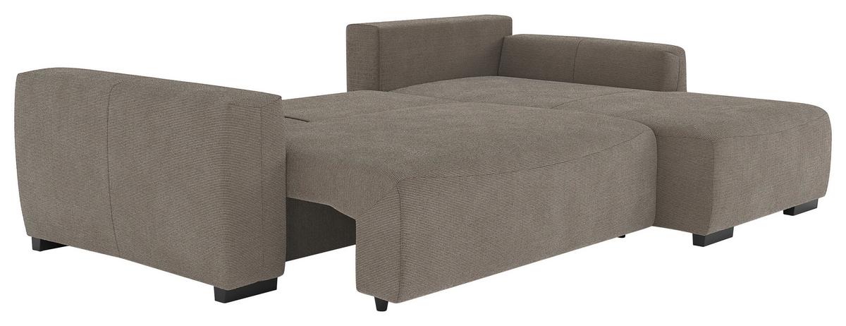 Ecksofa mit Bettfunktion Giro Cord taupe, B: 252cm - Taupe/Schwarz, Trend, Textil (252/170cm) - MID.YOU