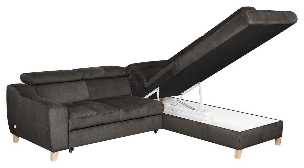 Ecksofa Aspen Mit Bettkasten Webstoff Dunkelgrau 245x208 Cm - Dunkelgrau/Buchefarben, Design, Textil (245/208cm) - Livetastic