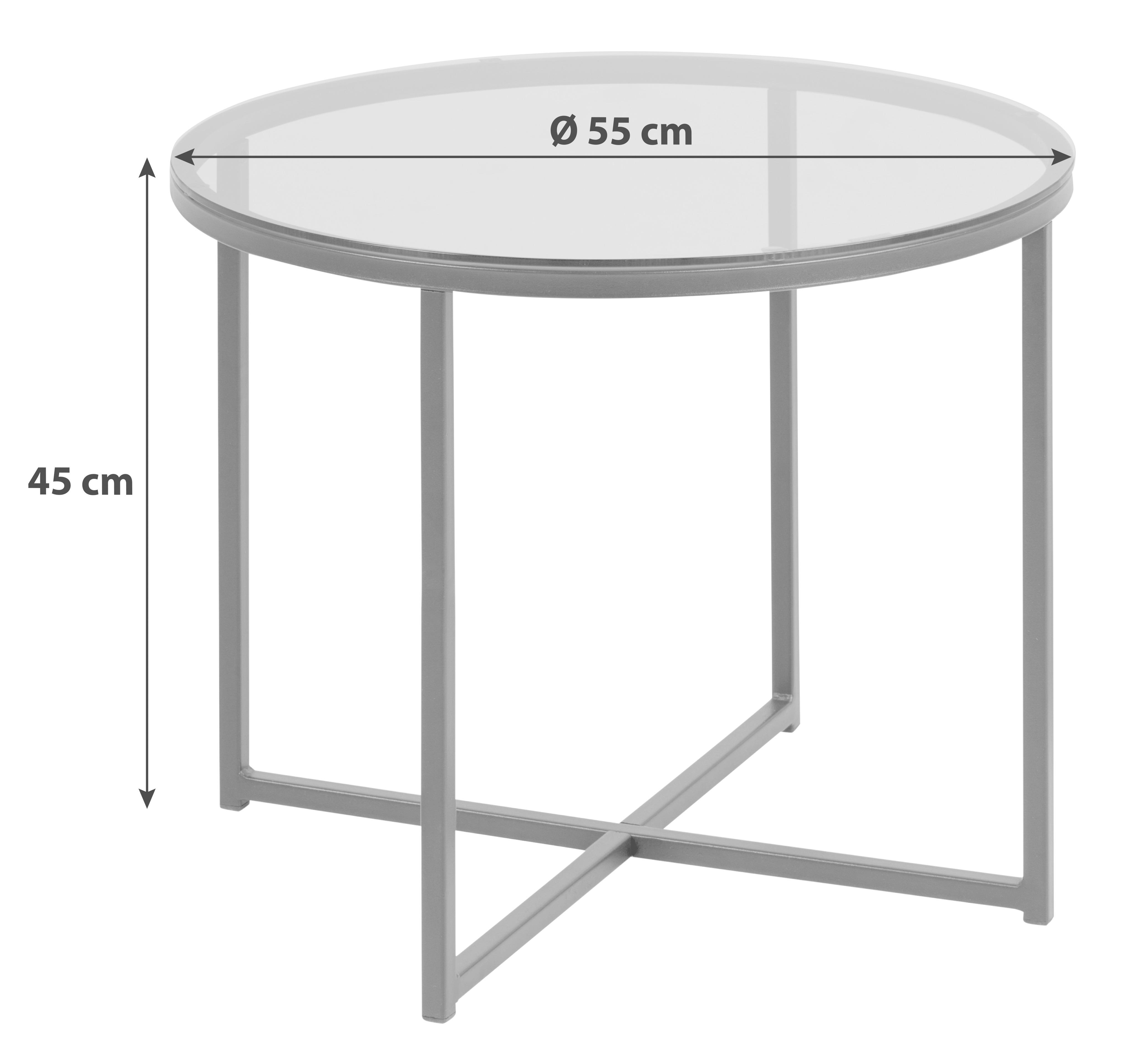 Beistelltisch mit Glasplatte Rund Cross, Klar/Schwarz - Schwarz, KONVENTIONELL, Glas/Metall (55/55/45cm) - MID.YOU