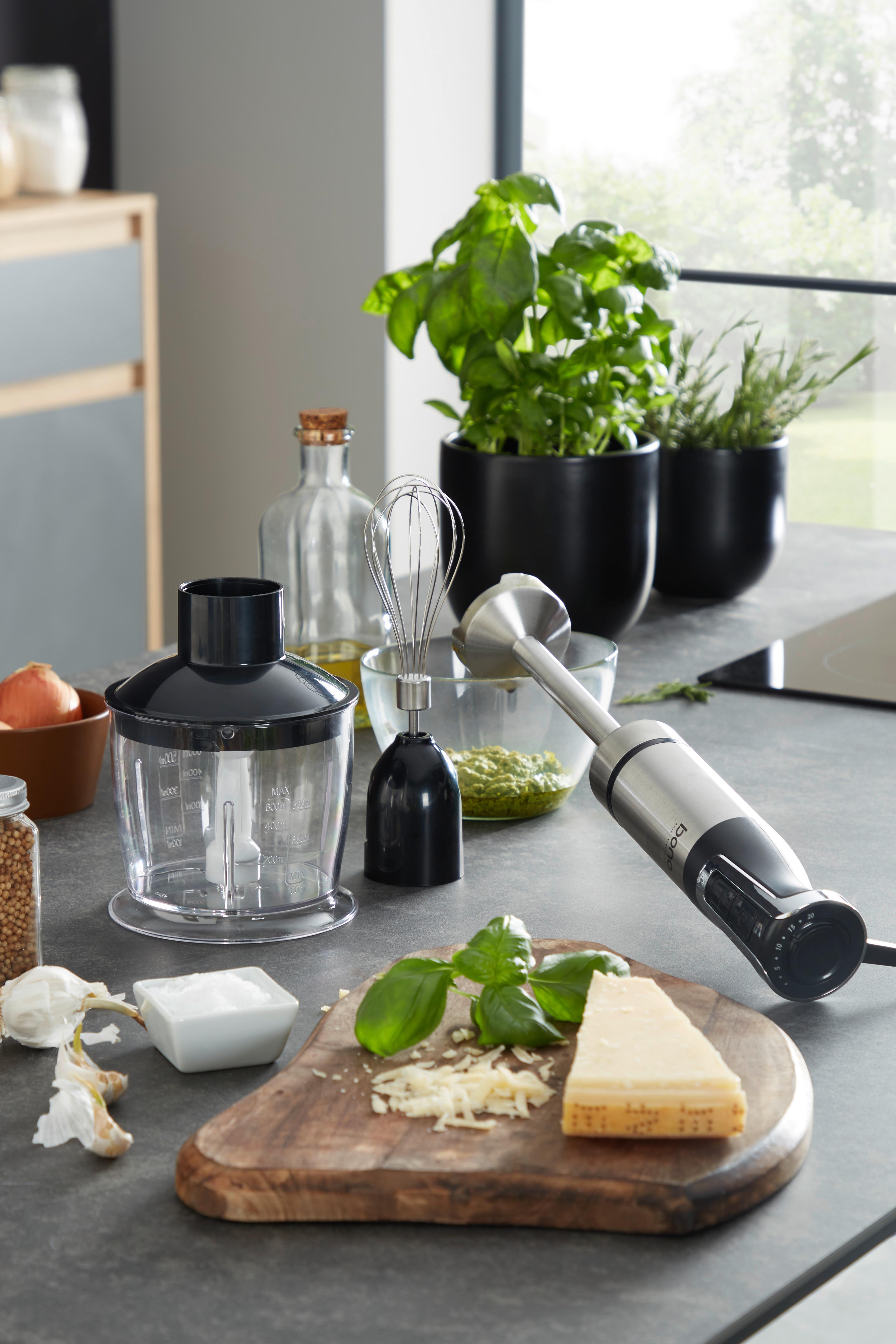 Stabmixer-Set Gusteau Schwarz/ Edelstahl 800w 4-teilig - Edelstahlfarben/Schwarz, KONVENTIONELL, Kunststoff/Metall (19,5/13,5/37cm) - Bono