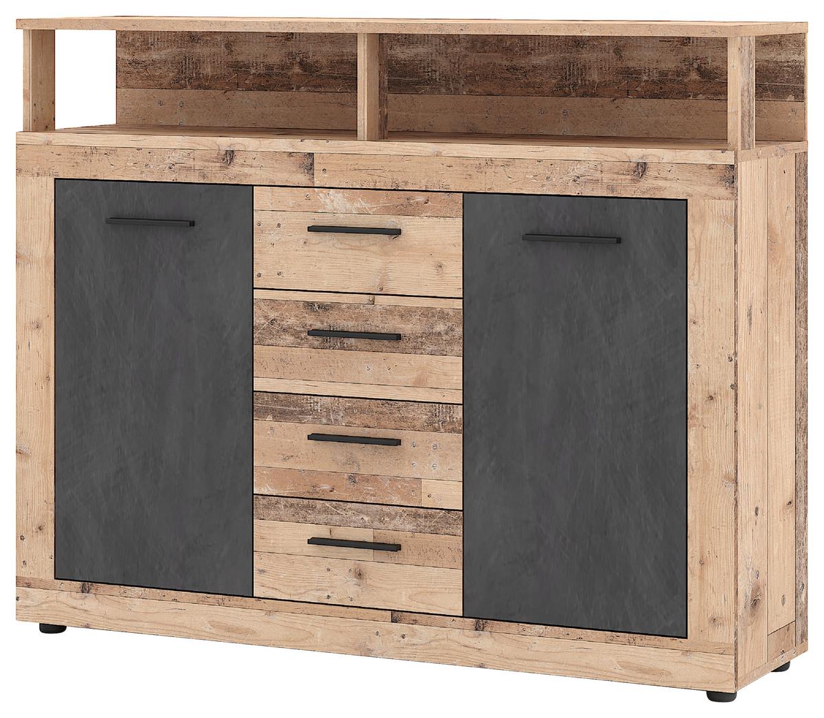 Kommode  119,5cm Luna B Anthrazit Eiche Dekor - Eichefarben/Anthrazit, Design, Holzwerkstoff (119,5/96,8/32cm) - MID.YOU