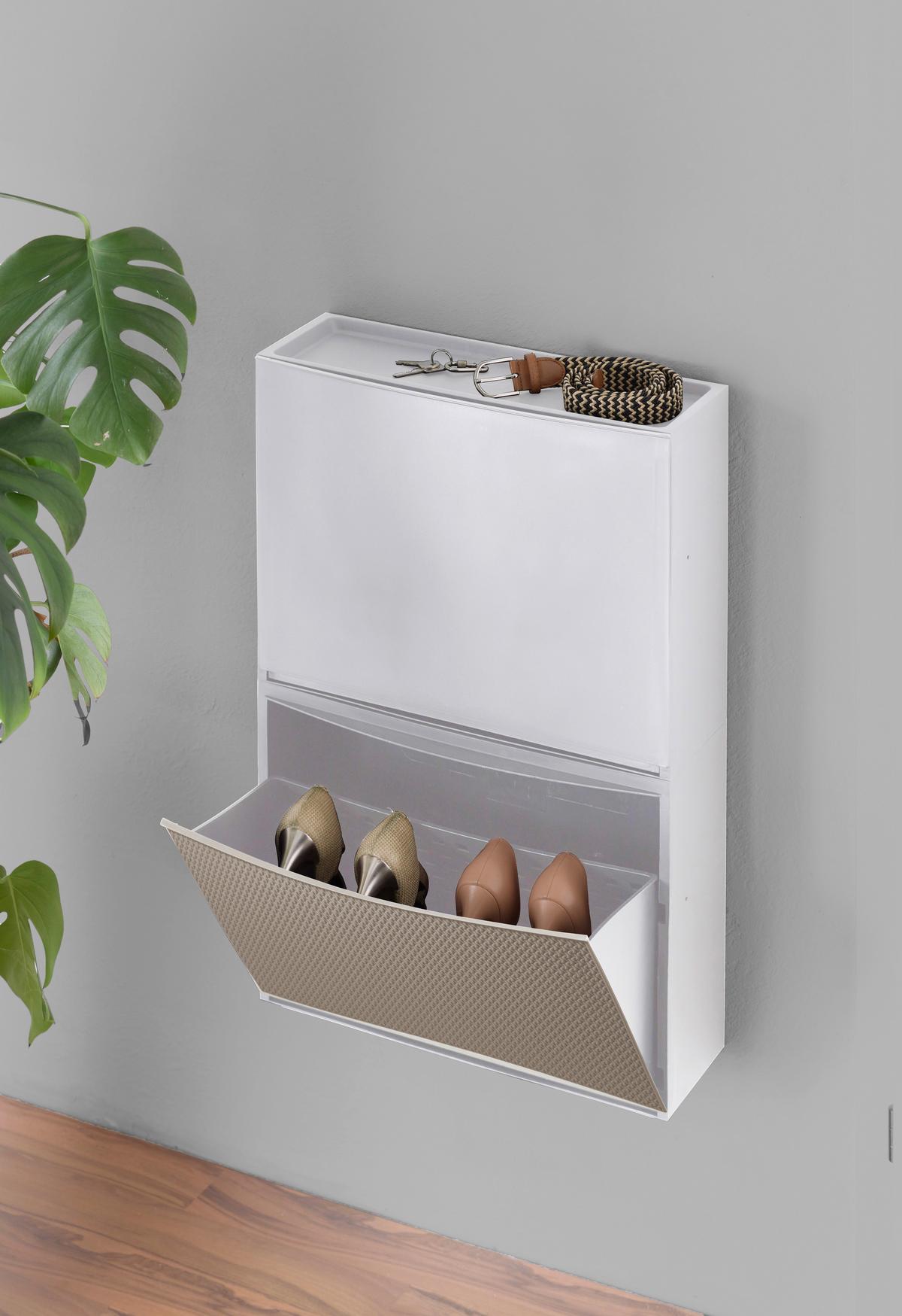 Schuhkipper Strick 2-3 Paare Taupe/weiß B: 16 Cm - Taupe/Weiß, Basics, Kunststoff (51,5/16/39cm)