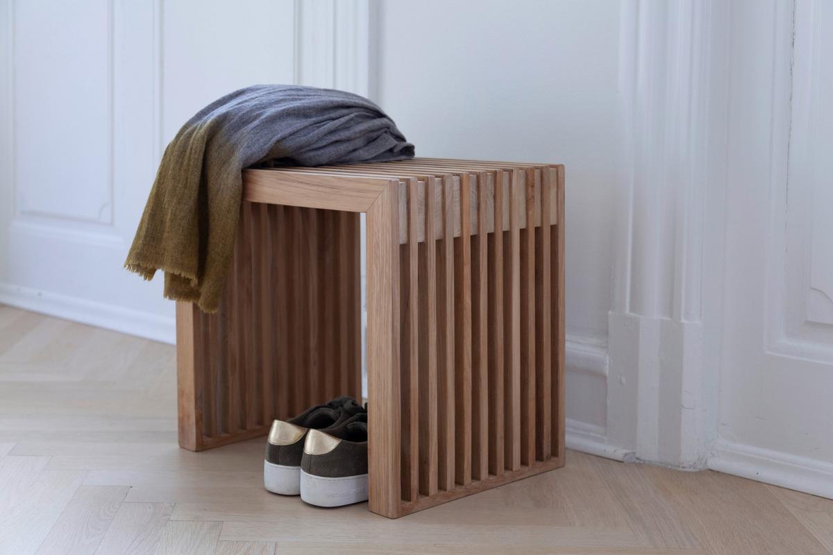 Hocker Rib - Teakfarben, KONVENTIONELL, Holz (45/43/35cm) - MID.YOU