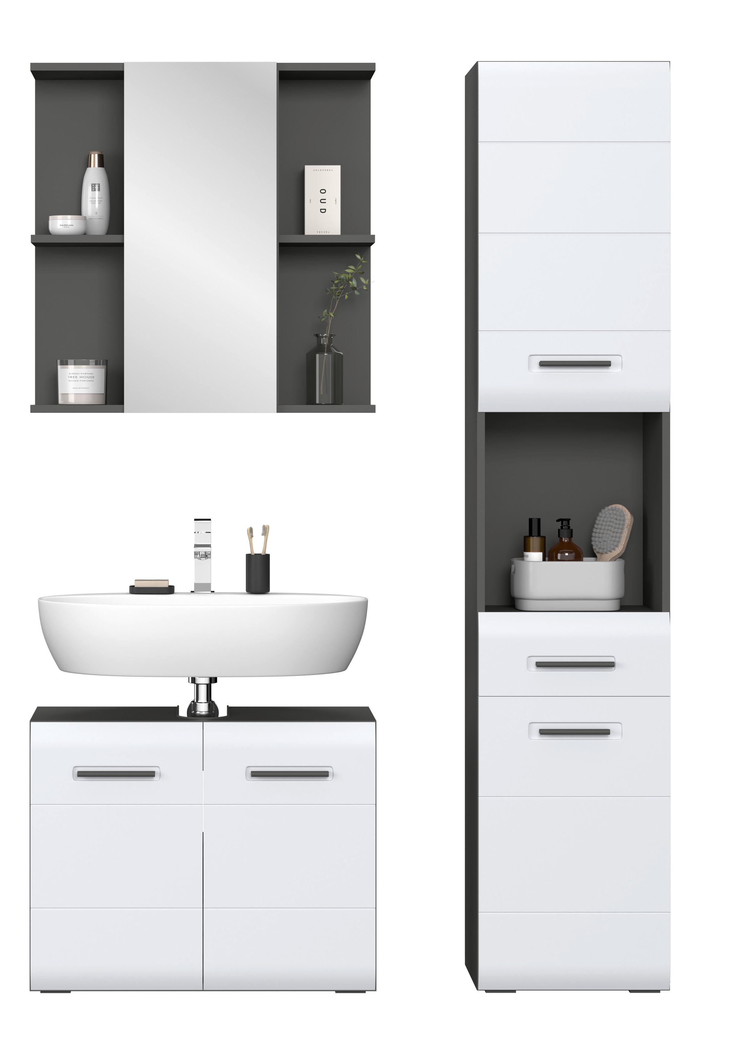 Badezimmer Pearl New Snol Anthrazit, Weiß 3-Teilig - Anthrazit/Weiß, KONVENTIONELL, Holzwerkstoff (110/188,5/29,6cm)