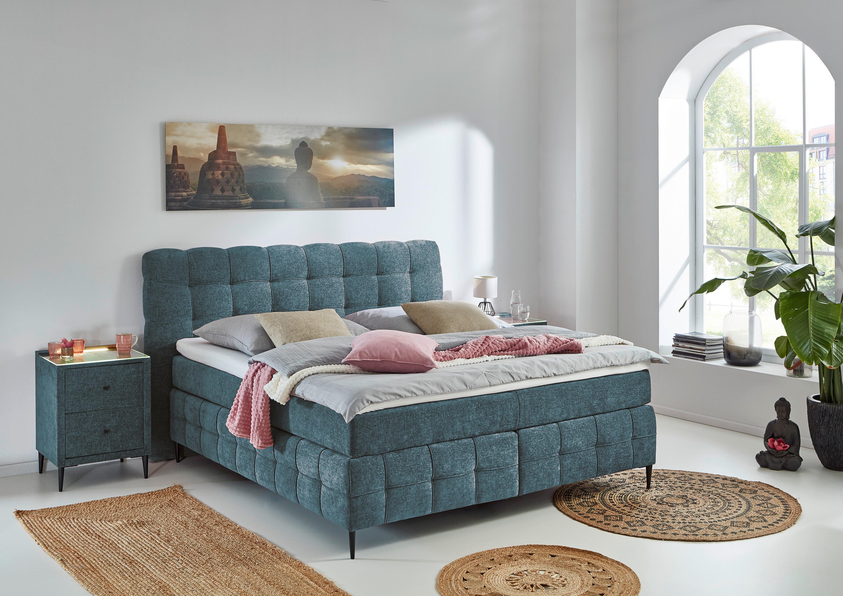 Boxspring- Ágy Scarlett 180/200cm - türkiz, Konventionell, faalapú anyag/textil (180/200cm)