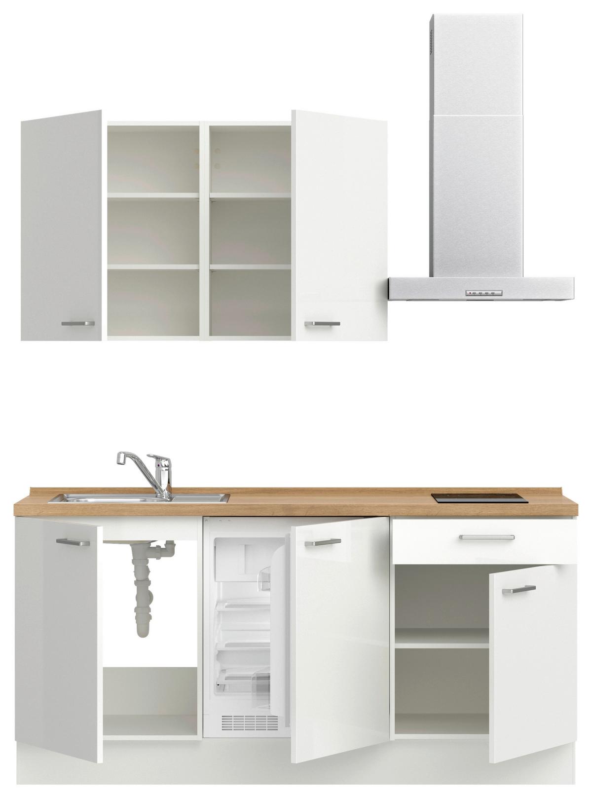 Kuchyňská linka 180 cm, alpská bílá, vysoký lesk - barvy dubu/vysoce lesklá bílá, Moderní, kov/kompozitní dřevo (180cm) - Nobilia
