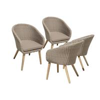 Gartensessel-Set 4-Tlg. Visalia Akazienholz - Beige/Hellgrau, Basics, Holz/Kunststoff (62/82/66cm) - Gardenson