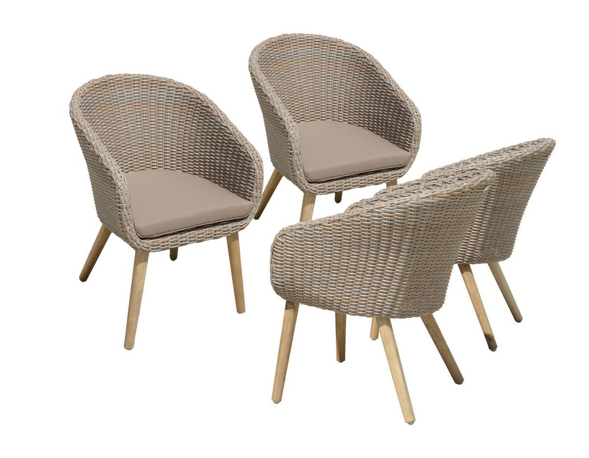 Gartensessel-Set 4-Tlg. Visalia Akazienholz - Beige/Hellgrau, Basics, Holz/Kunststoff (62/82/66cm) - Gardenson