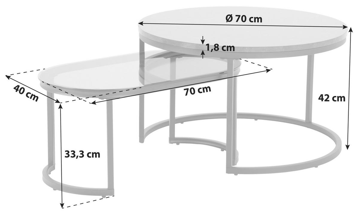 Couchtisch Rund 2er-Set Spiro, Schwarz - Schwarz, KONVENTIONELL, Glas/Holzwerkstoff (70/70/42cm) - MID.YOU