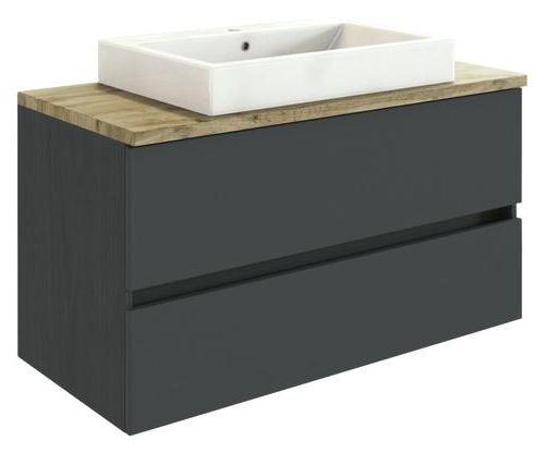 Wawschbecken mit Unterschrank B: 100cm, Graphit Dekor - Eichefarben/Weiß, Basics, Keramik/Holzwerkstoff (100cm) - Held