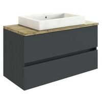 Wawschbecken Mit Unterschrank B: 100cm, Graphit Dekor - Graphitfarben/Weiß, Basics, Keramik/Holzwerkstoff (100cm) - Held