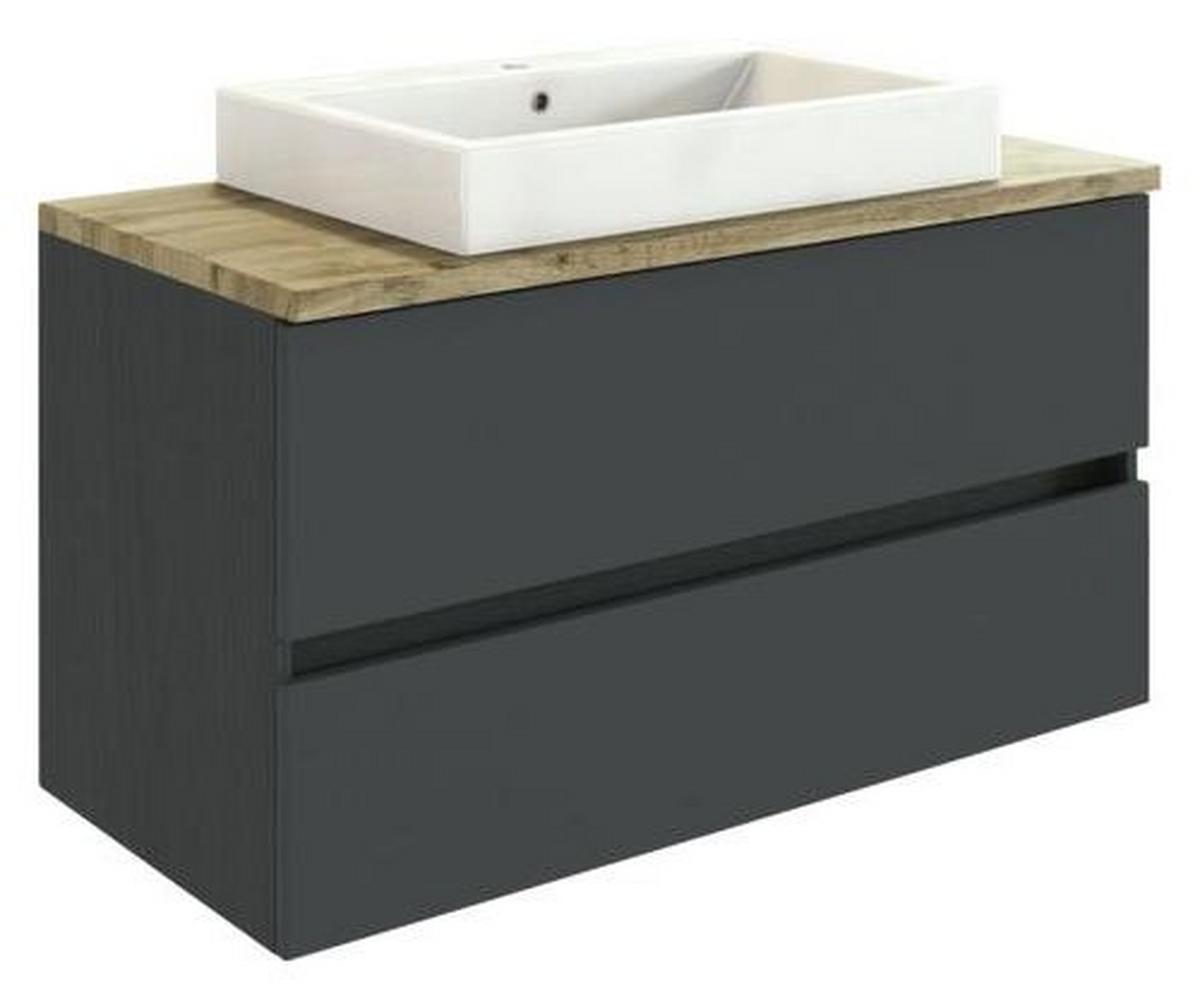 Wawschbecken Mit Unterschrank B: 100cm, Graphit Dekor - Graphitfarben/Weiß, Basics, Keramik/Holzwerkstoff (100cm) - Held