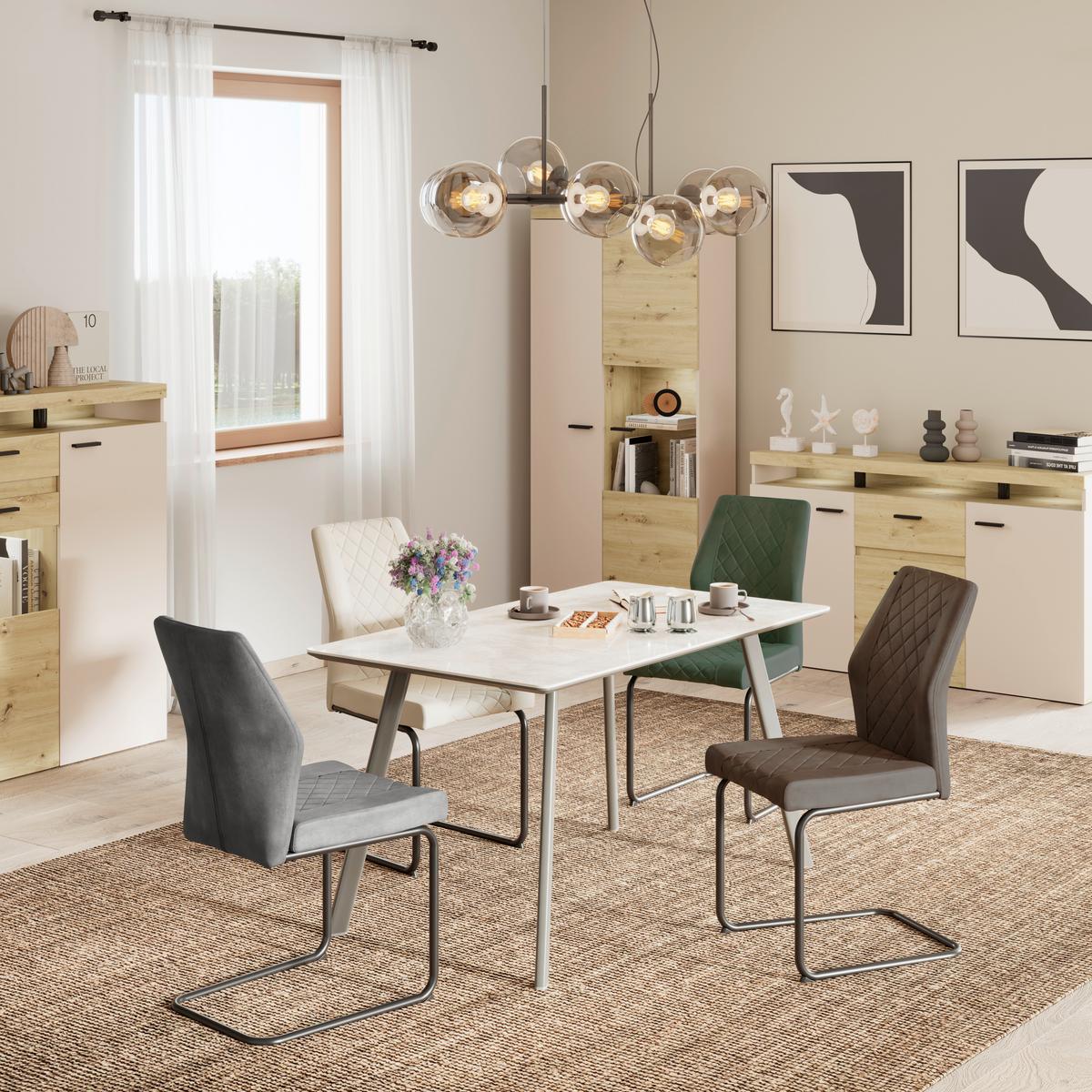 Highboard Strada Giga Eiche Artisan/Kashmir, B:151cm - Kaschmir/Schwarz, Trend, Glas/Holzwerkstoff (151/129/37cm)